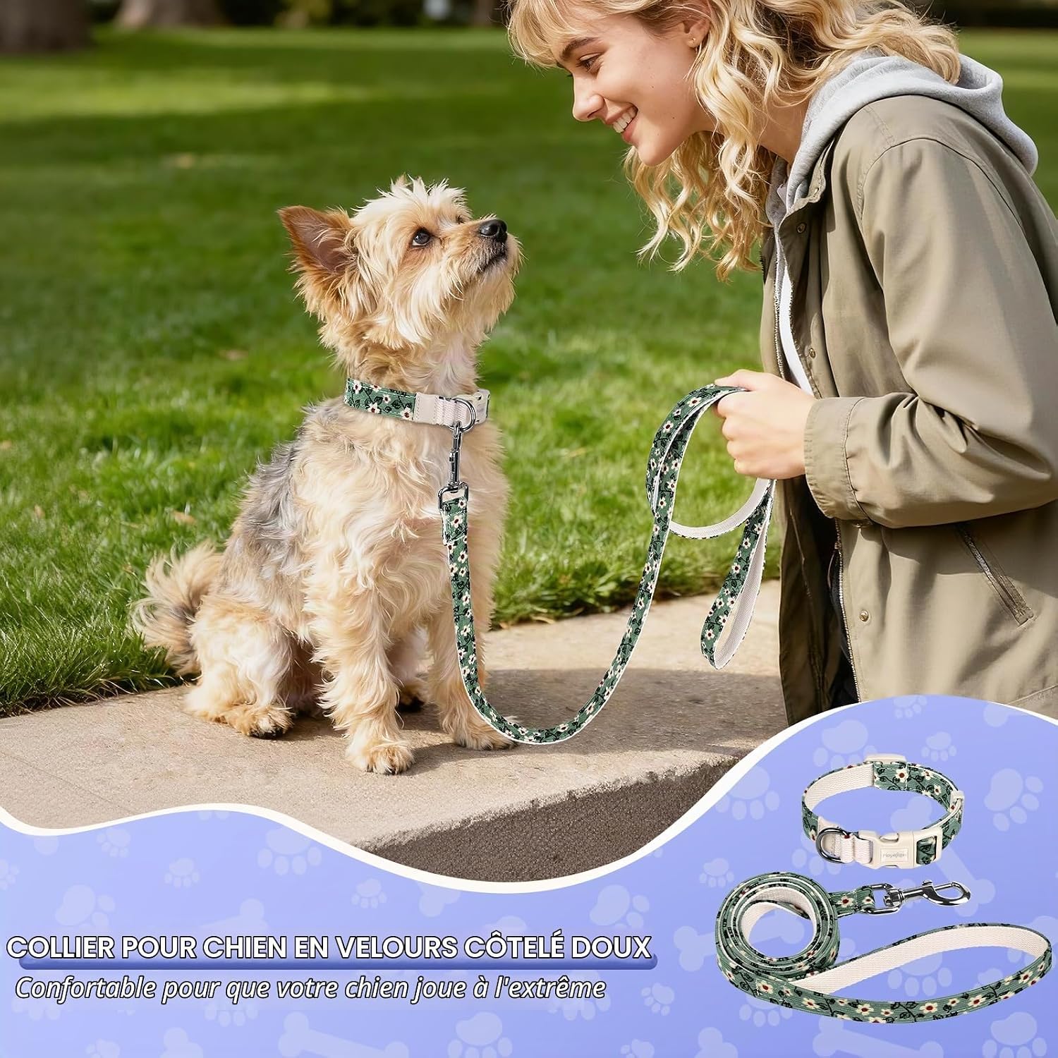 Thumbnail 6 de Playexen halsband- en riemset voor puppy’s, verstelbaar van 25 tot 40 cm, beige