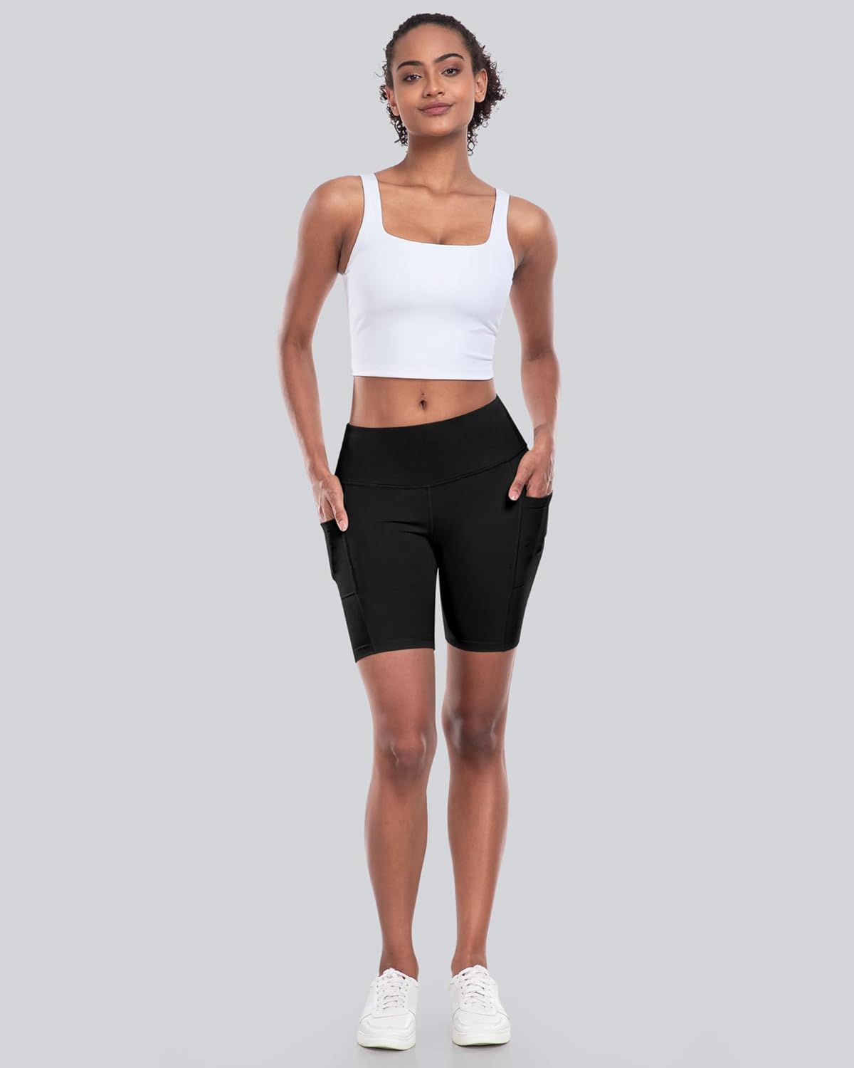 Thumbnail 1 de CHRLEISURE Womens Biker Yoga Shorts with Pockets: High Waist Tummy Control 4-Pack