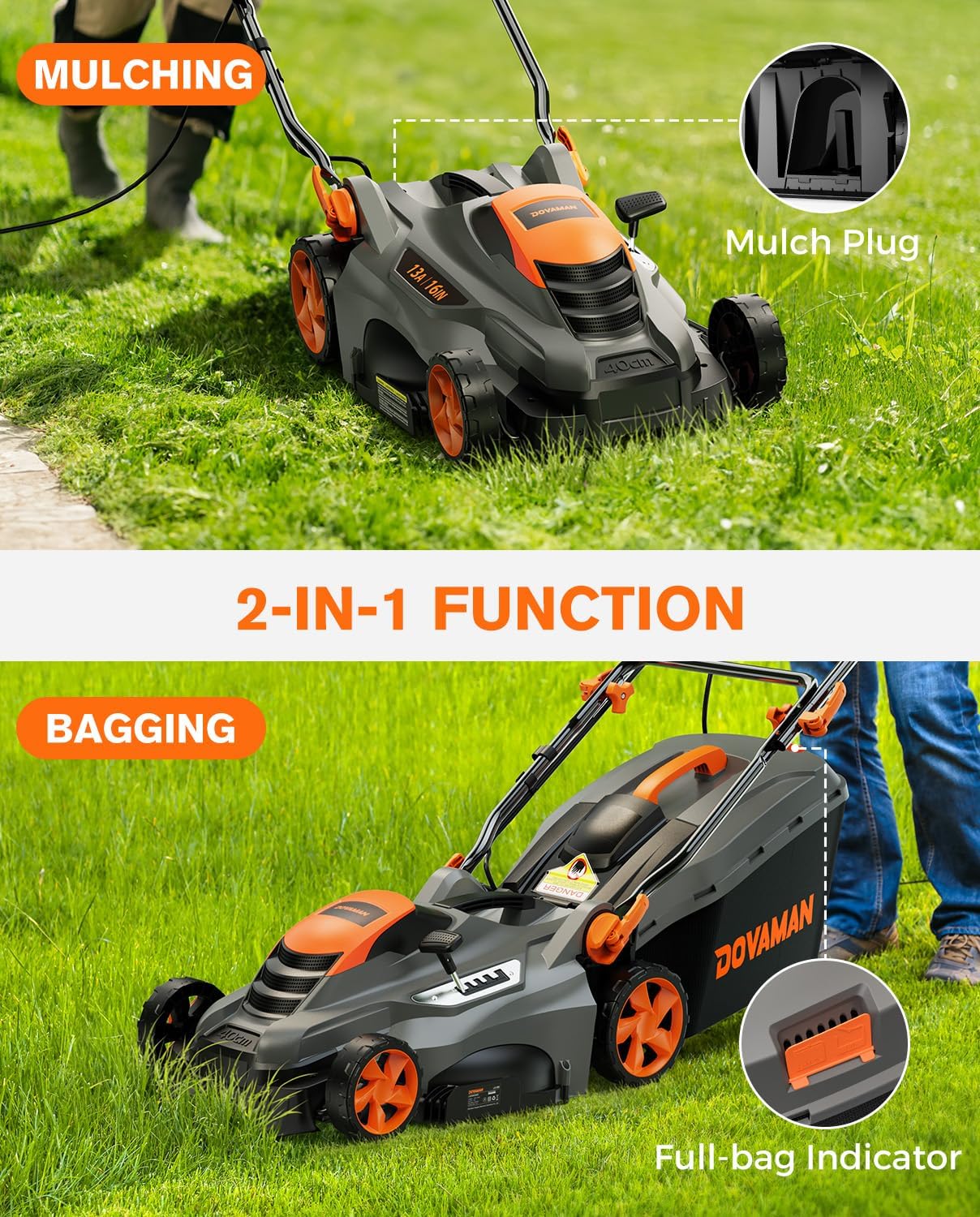 Detalle de DOVAMAN Corded Lawn Mower, 16-Inch