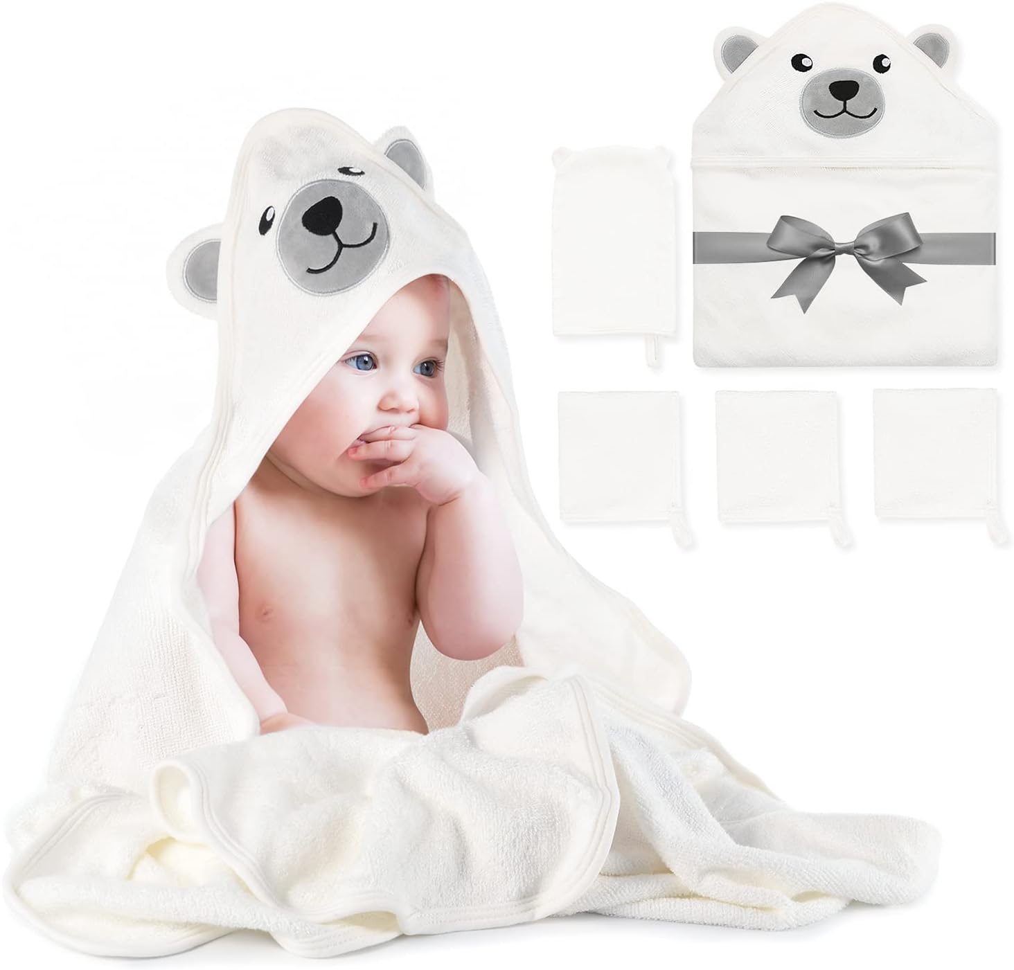 Thumbnail 6 de momcozy Hooded Baby Towel Set: 8-Piece Bath Kit with Elephant Hooded Towels and Washcloths