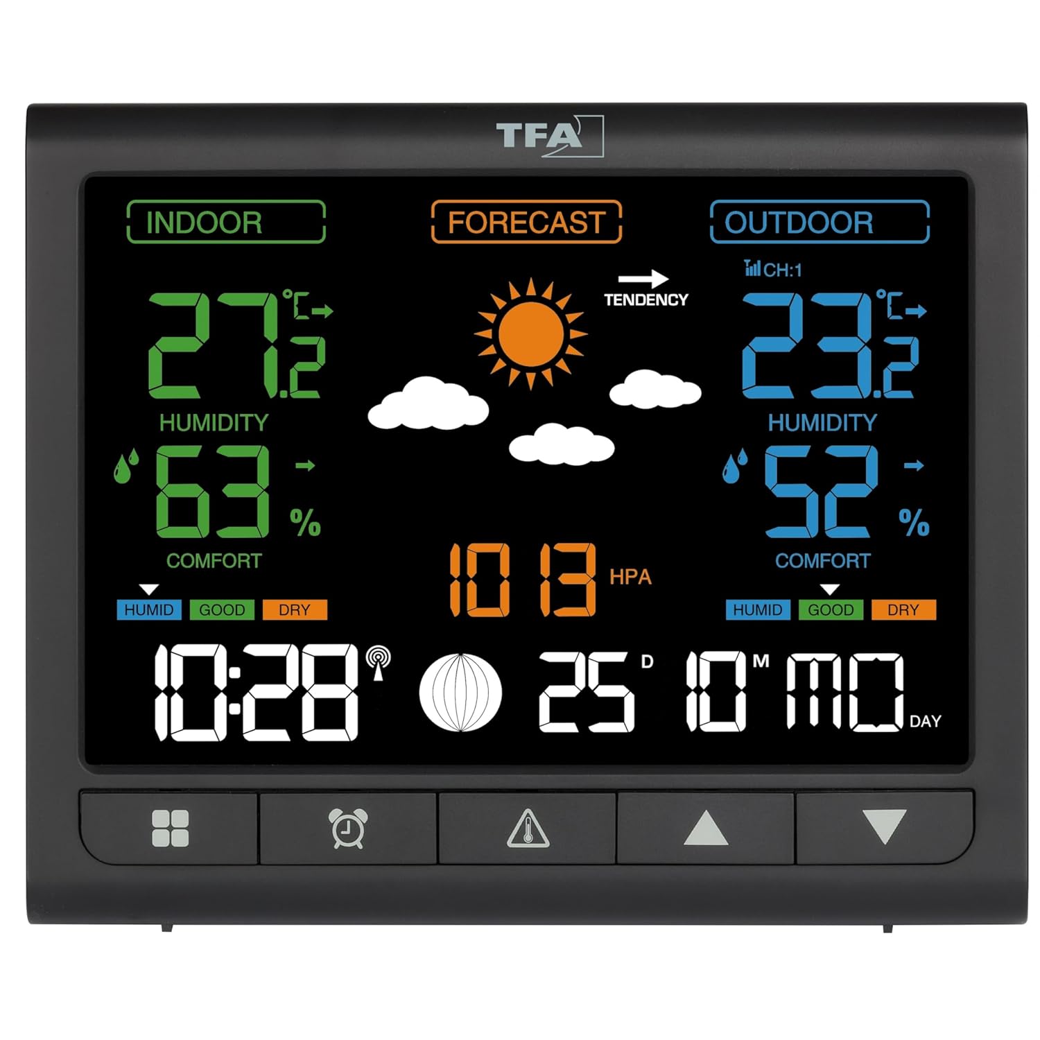Thumbnail 2 de TFA Dostmann 35.1171 stazione meteo con sensore esterno e display VA Contrast (termo/igrometro, previsioni, allarme temperatura) nero