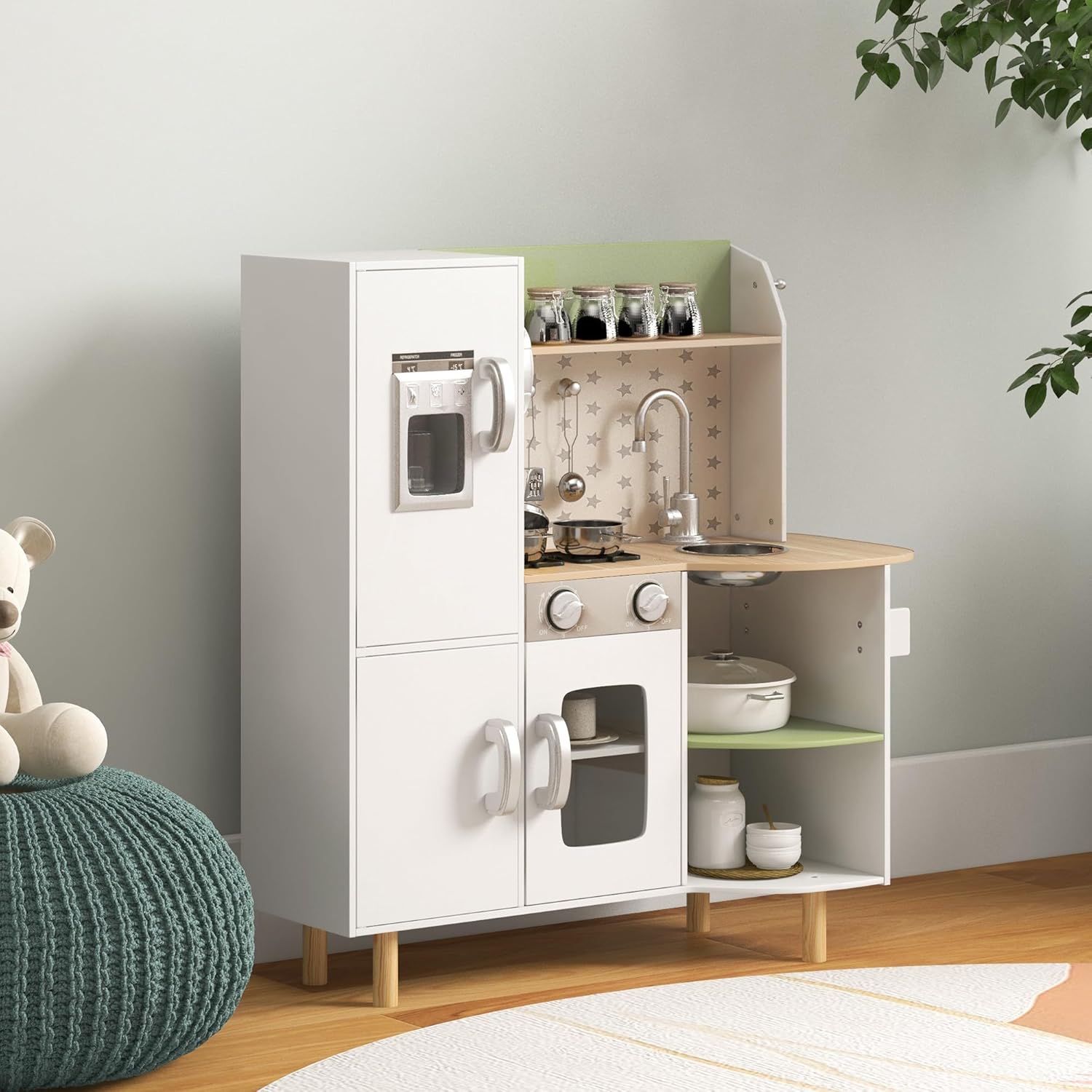 Detalle 2 de Cuisine enfant en bois AIYAPLAY (3 à 8 ans) avec machine à glaçons, évier inox et accessoires