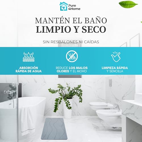 Thumbnail 4 de Pure 4Home Alfombra de diatomita para baño 60x40 (Grey Waves) secado rápido antideslizante