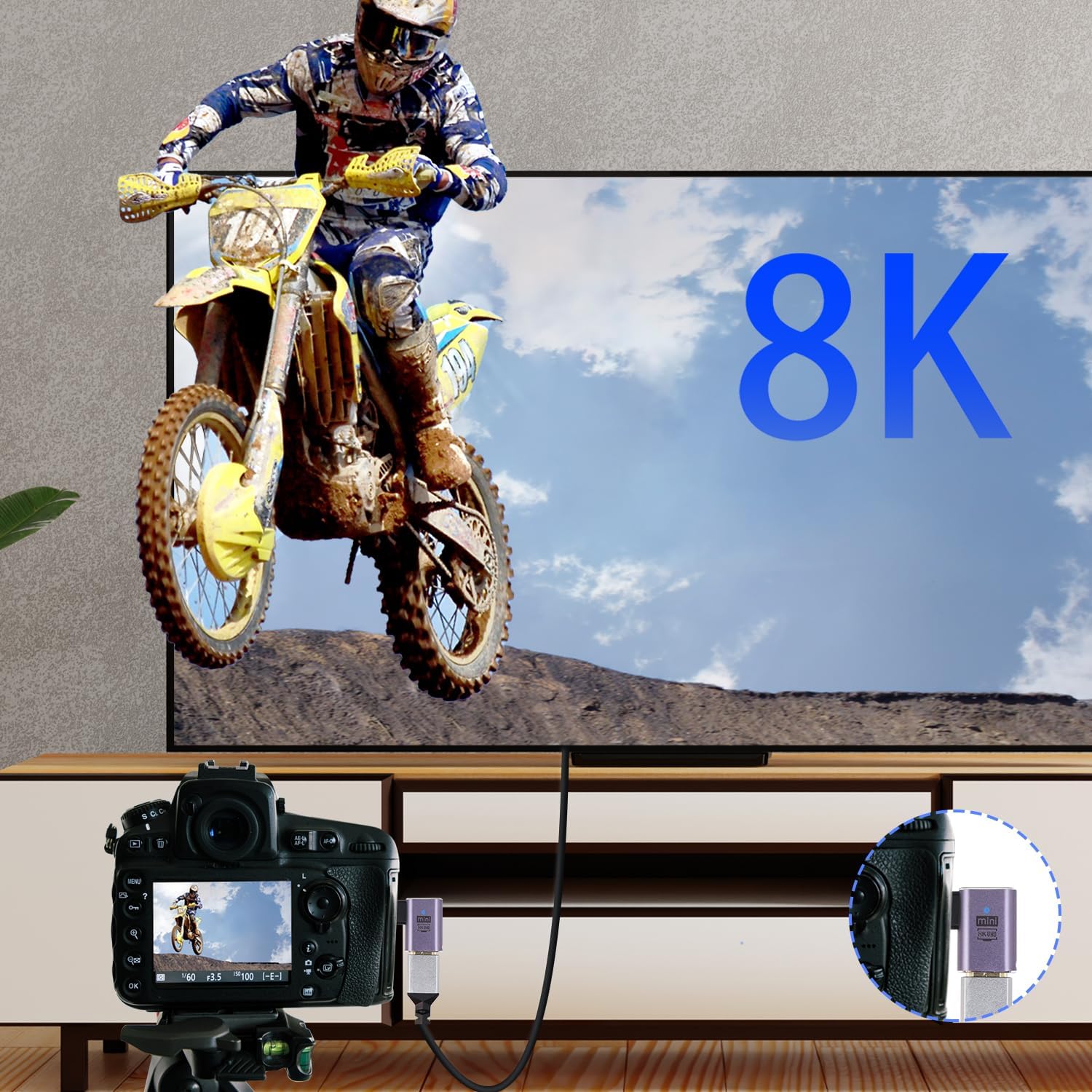 Detalle de RIIEYOCA 90 Degree 8K Mini HDMI Male to Female Adapter (2-Pack) – Left & Right Angle