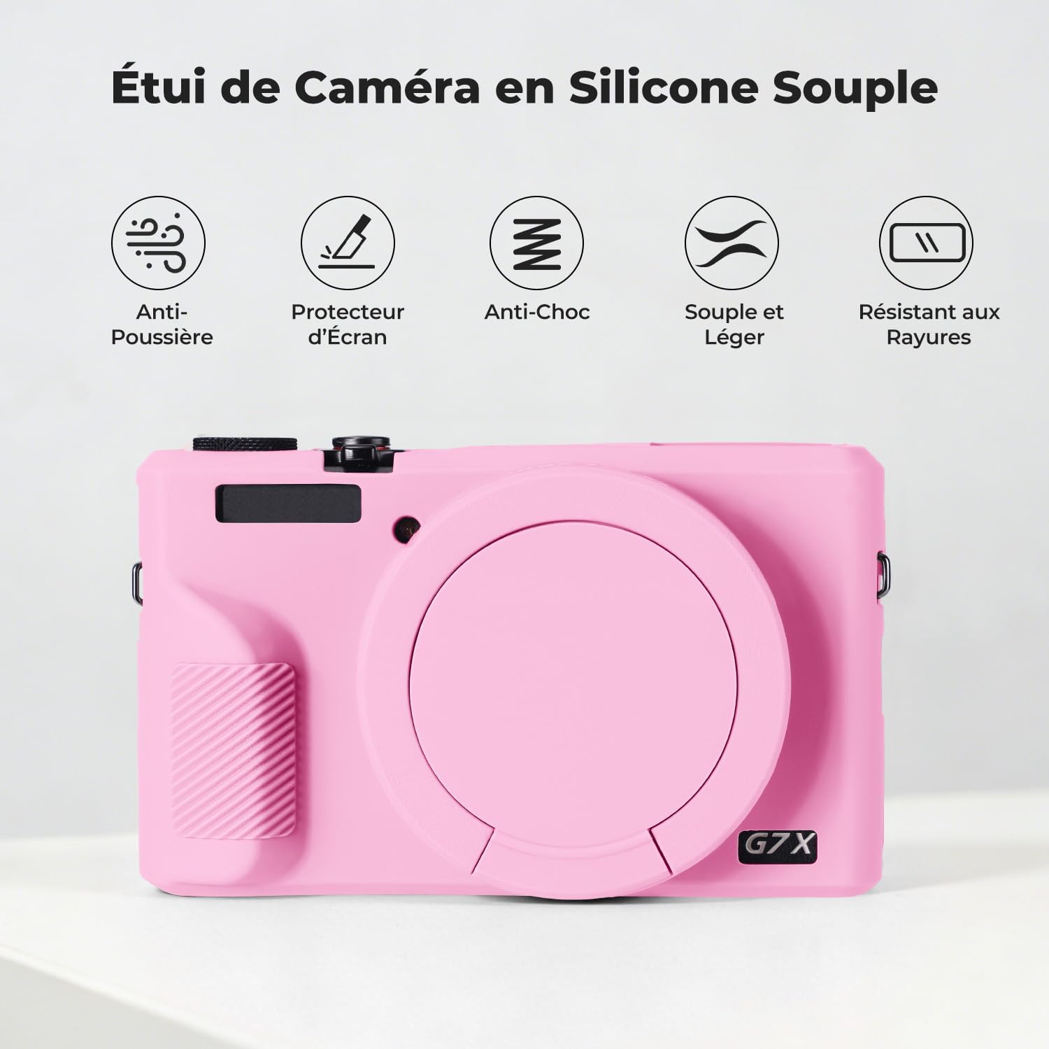 Detalle de K&F CONCEPT Coque de Protection en Silicone pour Canon PowerShot G7X Mark III / G7X3 – Rose