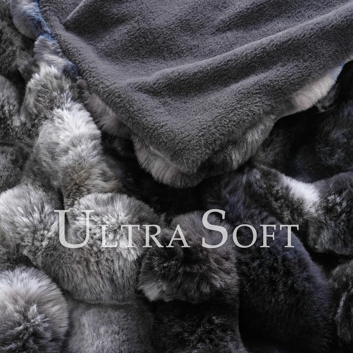 Detalle de BENVWE Fluffy Faux Fur Throw Blanket — Double-Sided 63" x 80" in Tie-Dye Grey