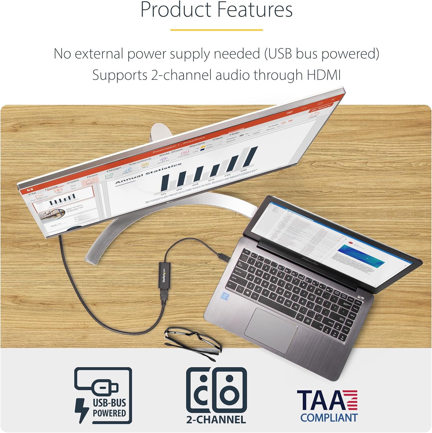Detalle de StarTech USB 3.0 to HDMI Adapter (USB32HDES): USB-A to HDMI Display Converter for Windows