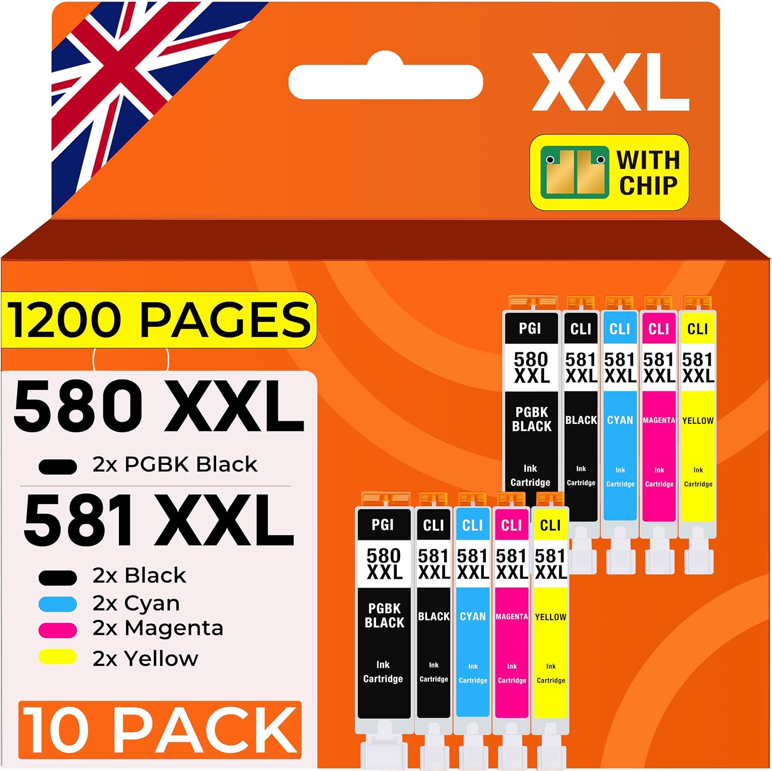 Detalle de Supply Guy 10 Ink Cartridges XXL – Compatible with Canon PGI-580 / CLI-581 for Pixma TR/TS Series