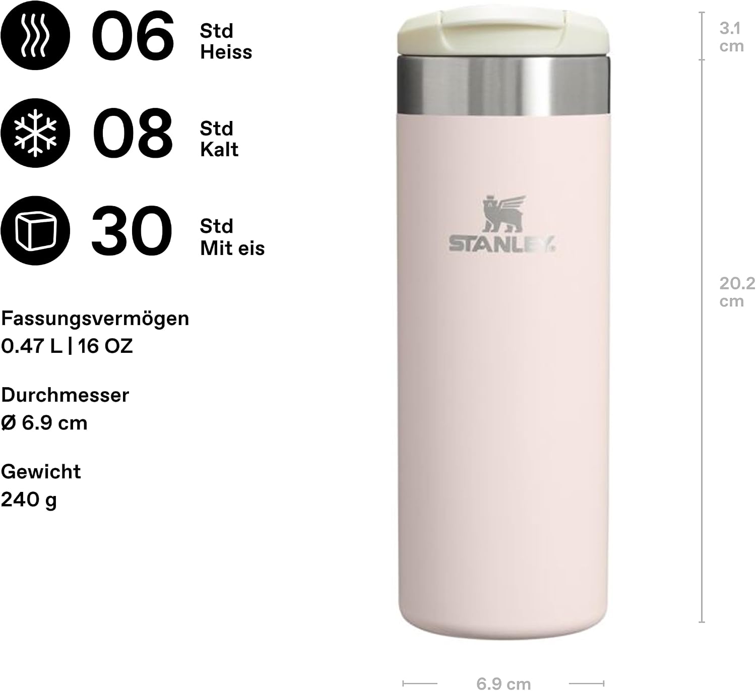 Detalle de STANLEY 1913 Aerolight Transit Thermobecher 0,47L – Rose Quartz
