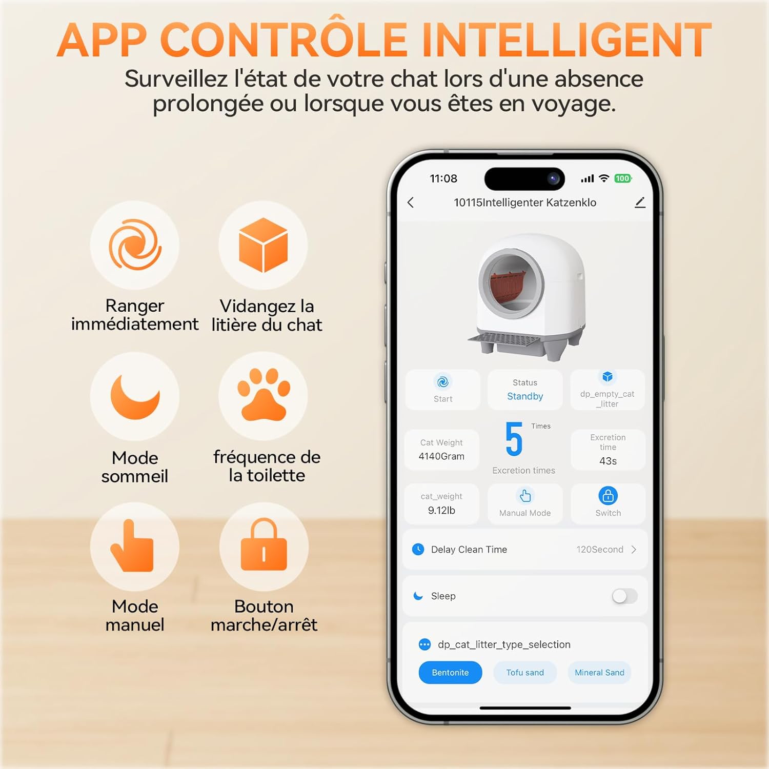 Detalle 2 de JUMMICO Litière Automatique Autonettoyante 90L pour Chats Multiples – XXL, Tapis, 6 Capteurs et Contrôle par App