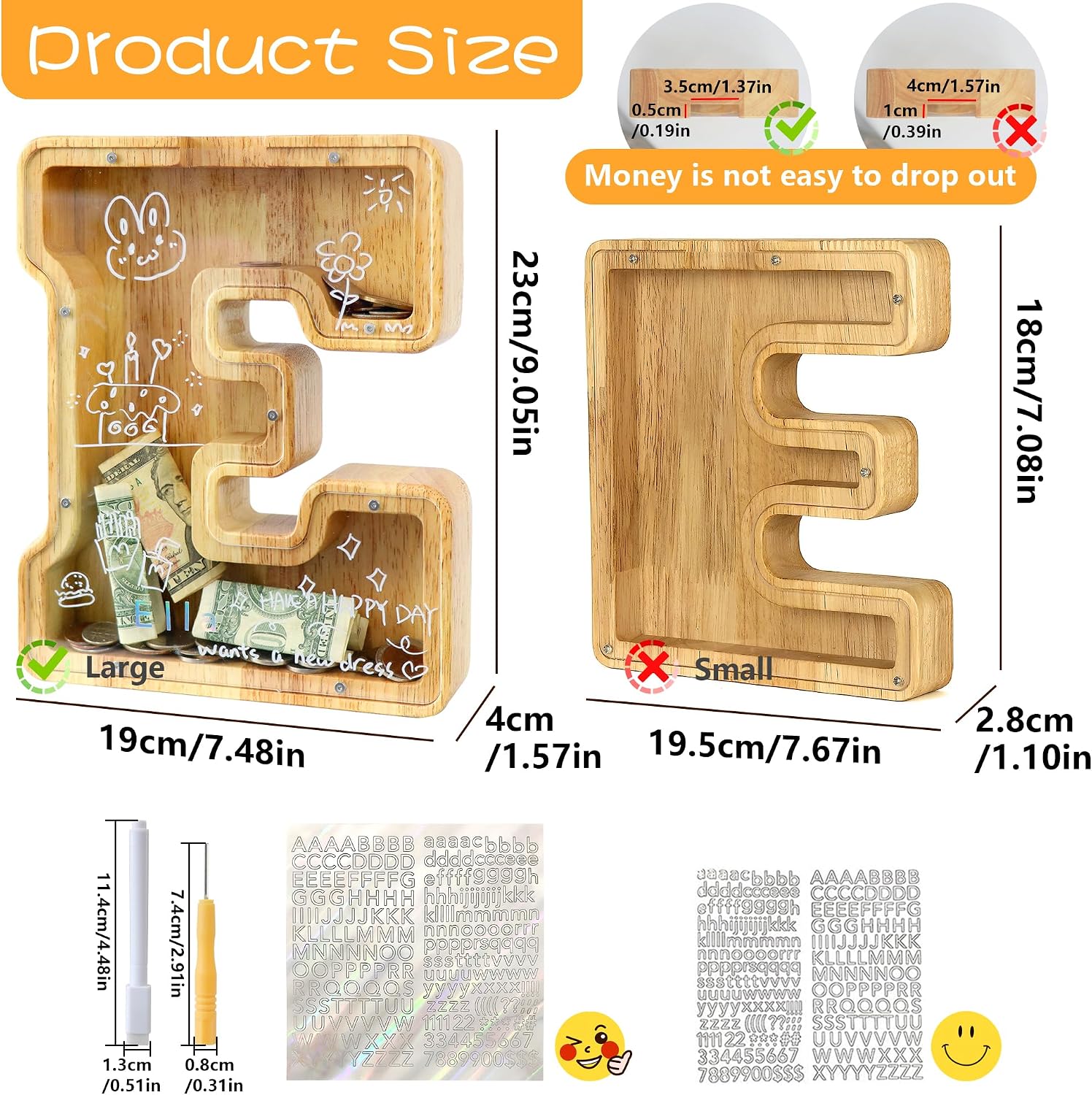 Thumbnail 1 de Mikytoper Letter Money Box for Kids – Large Wooden Alphabet Piggy Bank (A-Z) with Clear Front