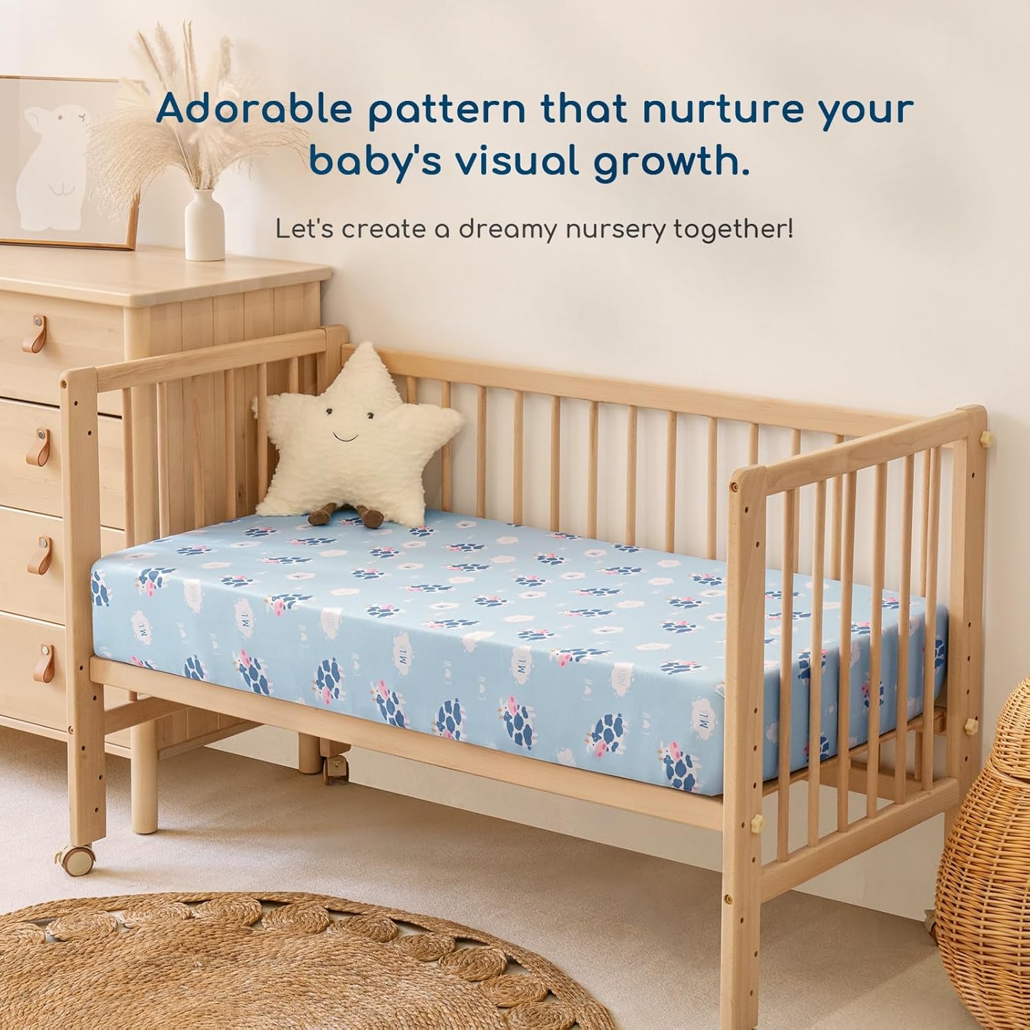Thumbnail 2 de Yukkidds - Lot de 2 Draps Housse Bébé 60x120 cm en Microfibre Douce et Respirante, Ajustables et Lavables, Motifs Forestiers Bleus