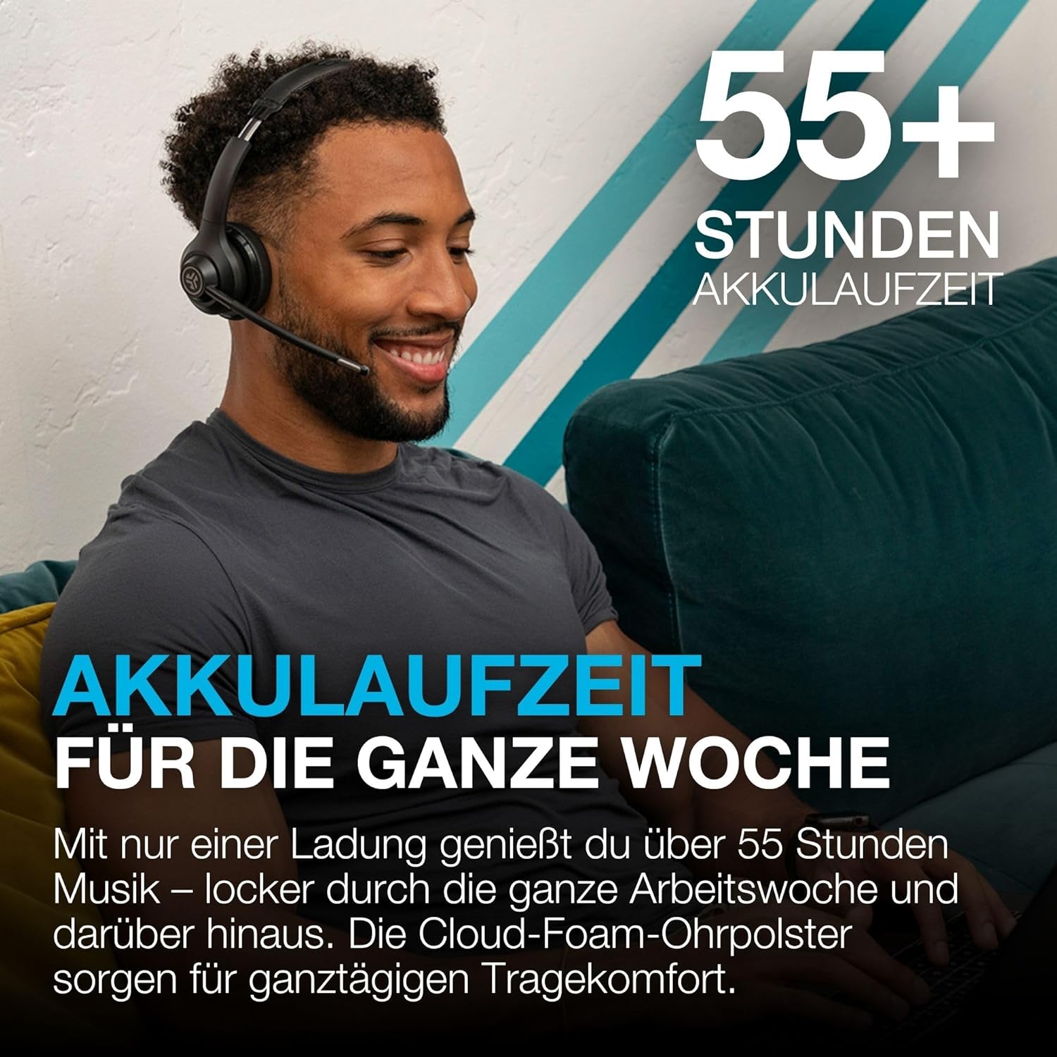 Thumbnail 1 de JLab Go Work 2nd Gen Bluetooth-Headset mit Mikrofon & USB‑C-Dongle (Multipoint, bis 55 Std. Akku)