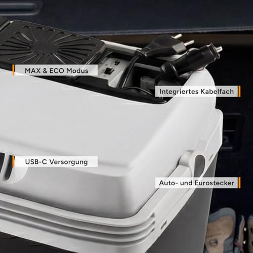 Thumbnail 6 de TZS First Austria Thermoelektrische Kühlbox 32L – 18°C Kühlleistung, 230V/12V/USB-C PD 3.0 – Mobile Minibar für Auto & Camping, Schwarz/Grau