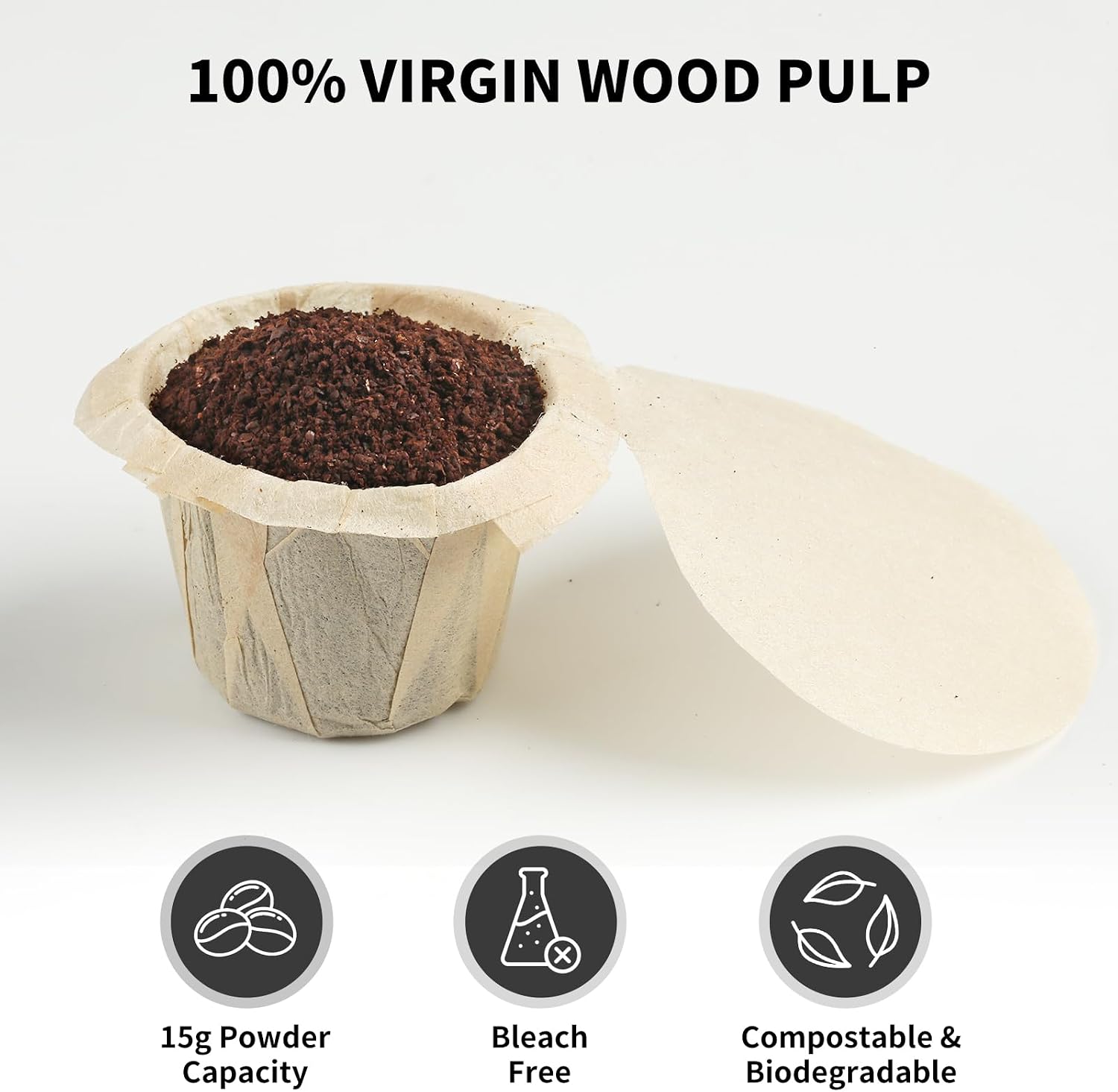 Detalle de Fanativita KCUPFILTER-LID K-Cup Coffee Filters with Lids, Unbleached, 300 Count