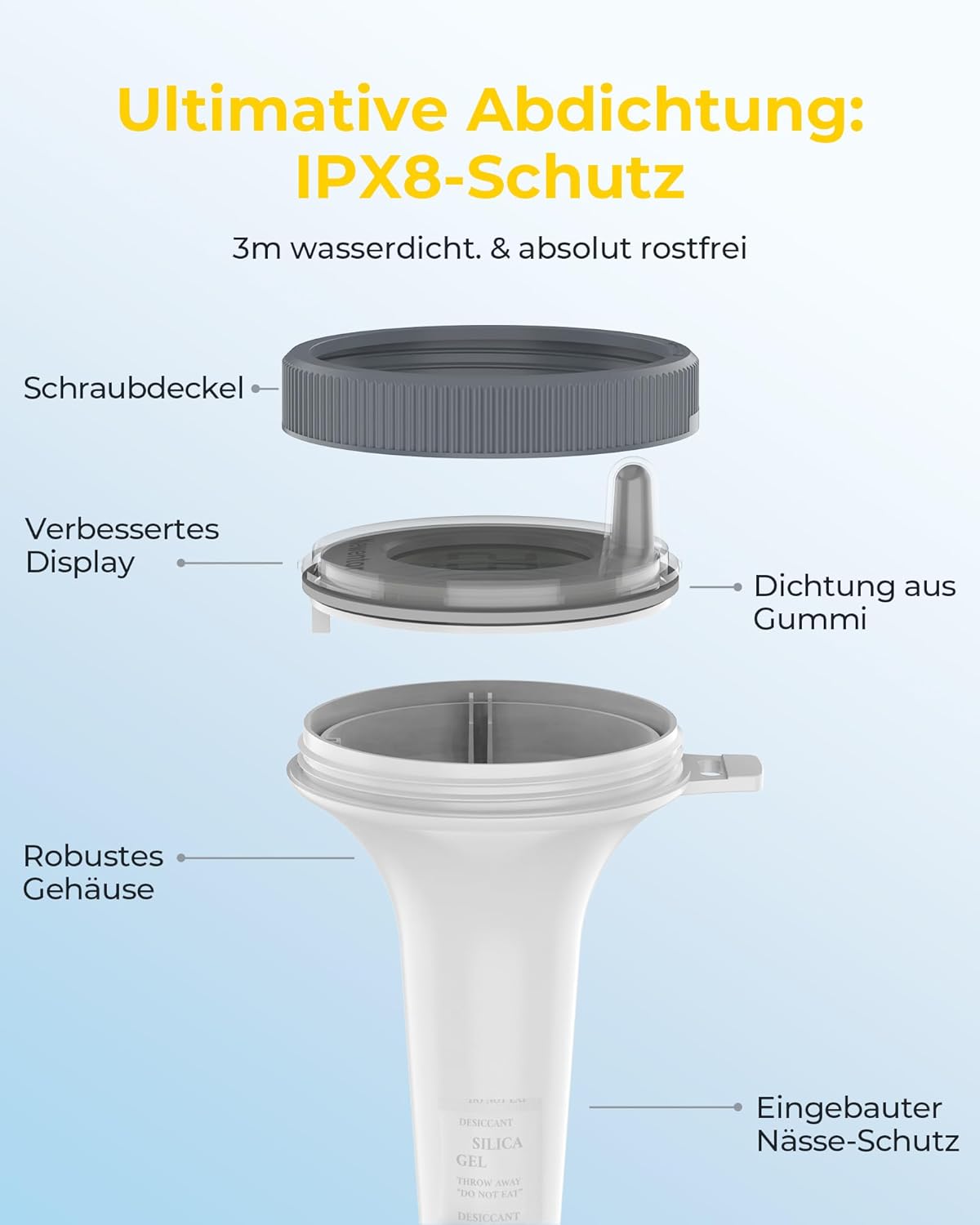 Detalle de Newentor Funk Poolthermometer – 4-fach, wasserdicht, Reichweite bis 100 m, schwimmend mit Basisstation