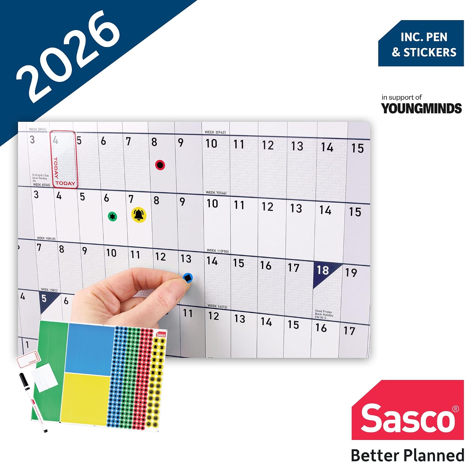 Detalle de Sasco 2026 Wall Planner 91.5x61cm ๐
