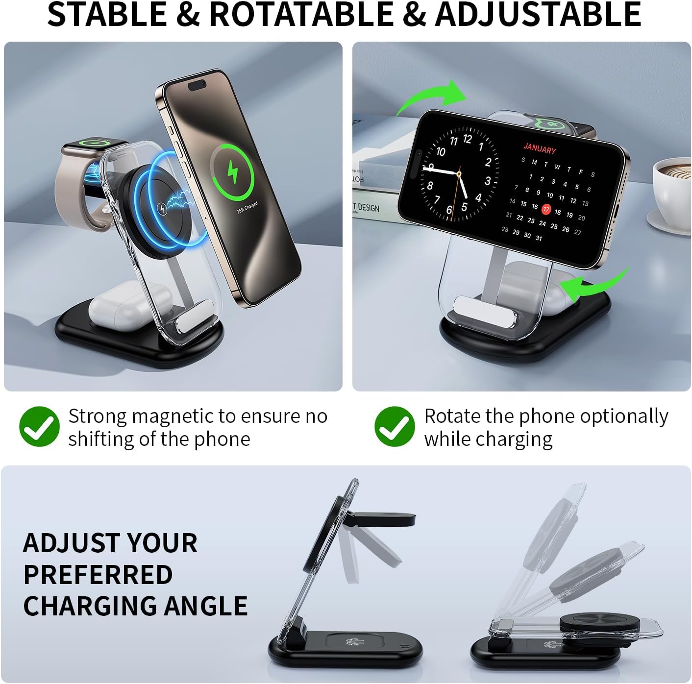 Detalle 1 de RYND W360 3-in-1 Foldable Magnetic Wireless Charger with Night Light