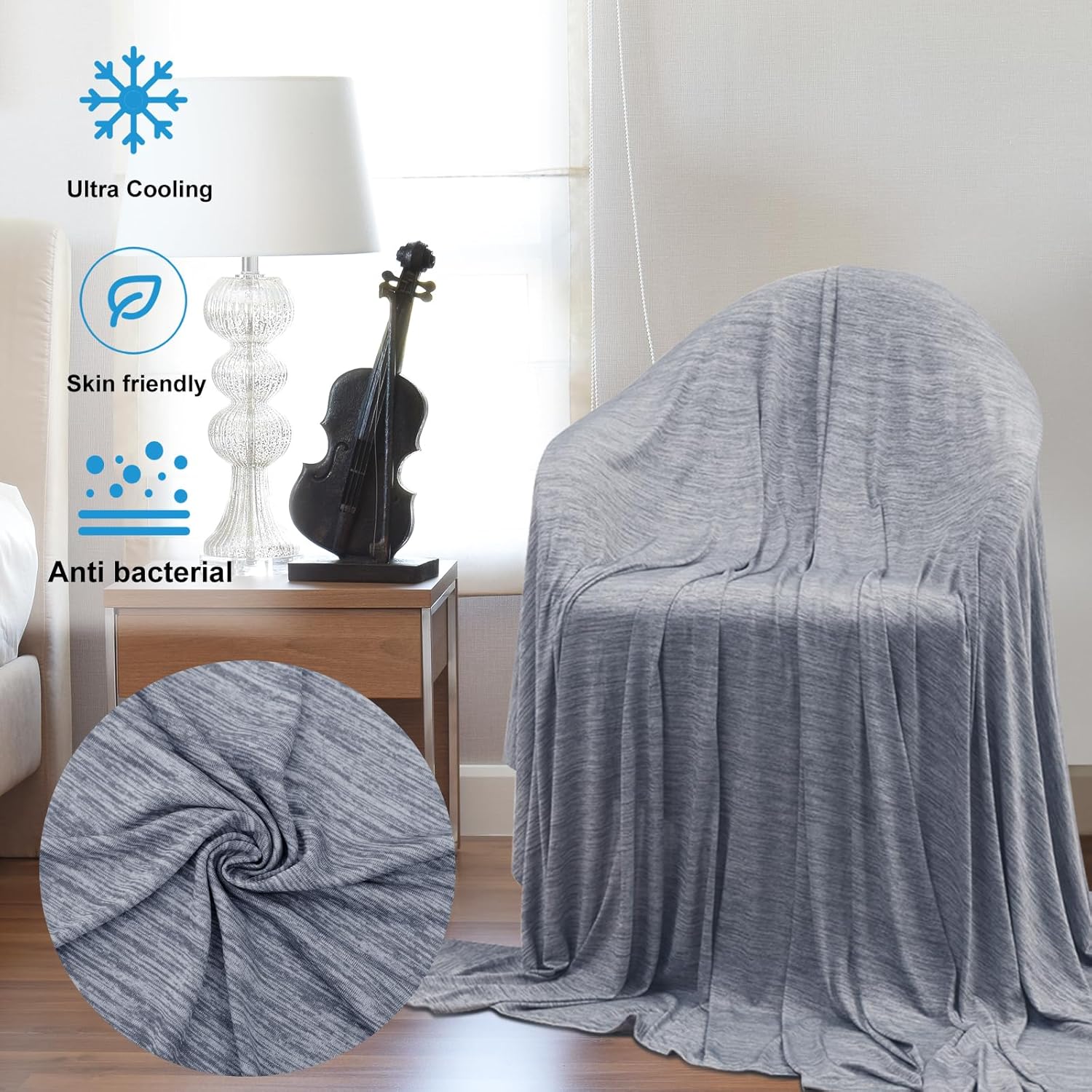 Detalle 2 de WOLTU Couverture Rafraichissante d'Été – Tissu Arc-Chill Q-Max > 0,45, 200 x 220 cm, Bleu