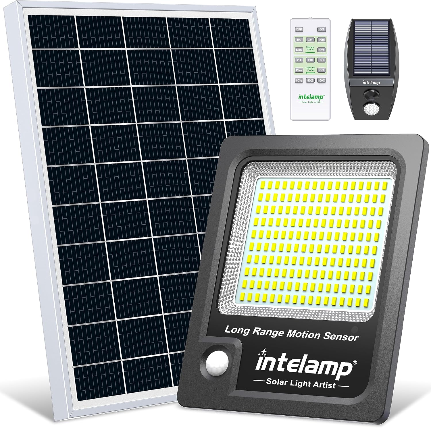 Detalle de INTELAMP Faro Led Esterno con Pannello Solare 12000mAh, 3000LM, Impermeabile IP65, Telecomando e Sensore