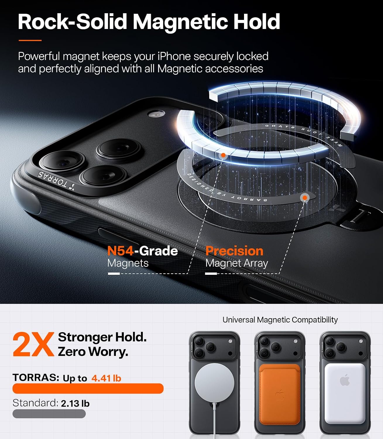 Detalle 2 de TORRAS Ostand Q3 Rugged iPhone 18 Pro Max Case with 360° Magnetic Stand