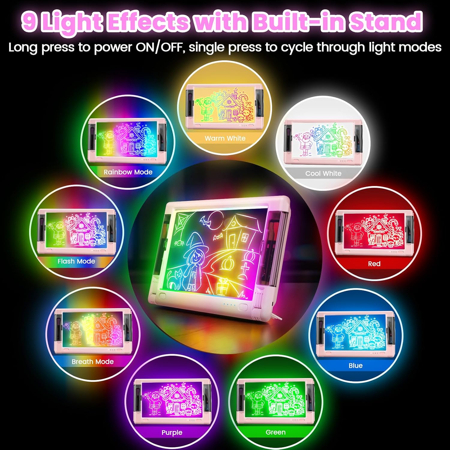 Detalle de LED Note Board with Colors – Rechargeable 9 Modes Neon Acrylic Draft Board (15 Inch) with 6 Markers & Tracing Sheets
