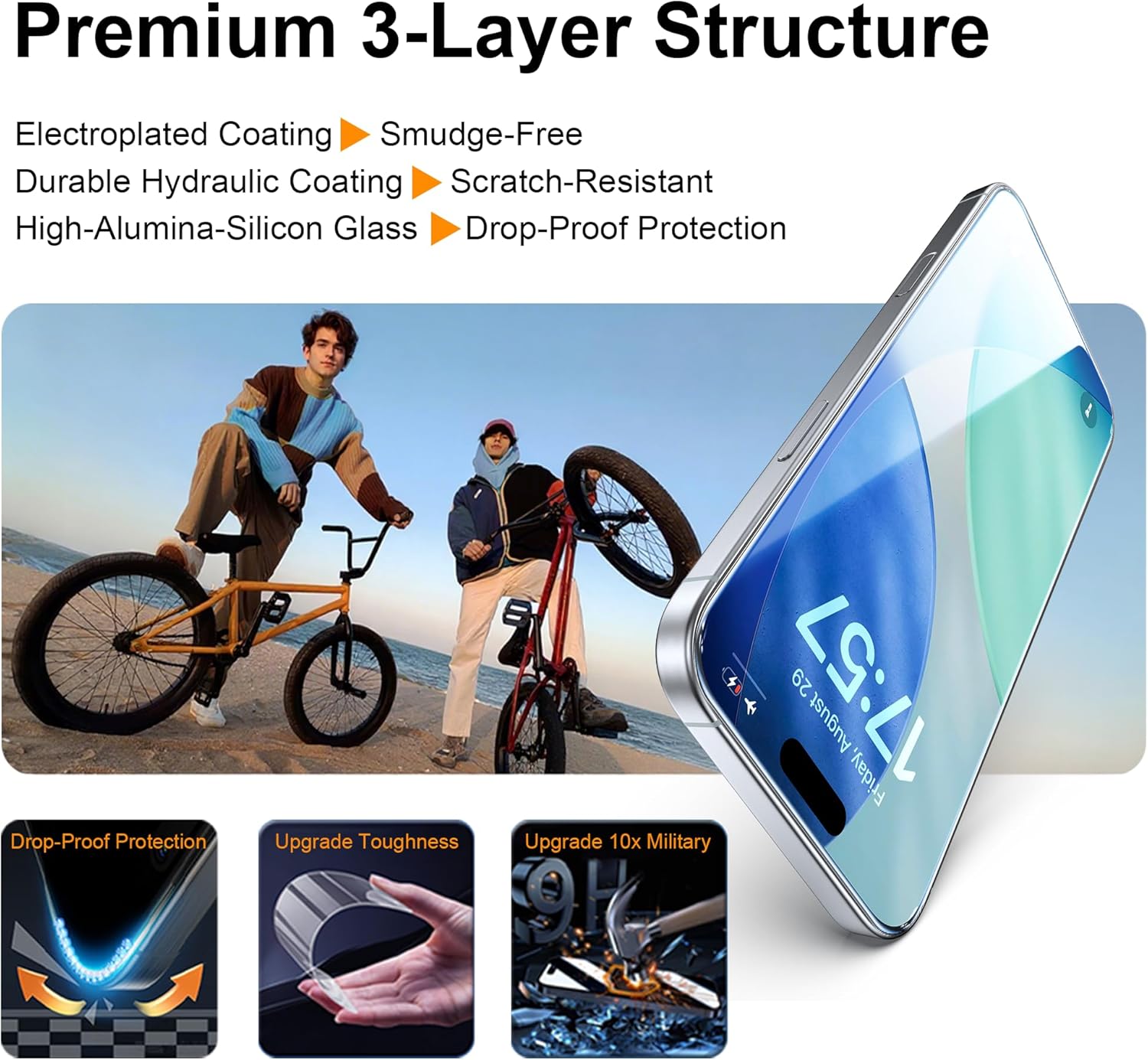 Thumbnail 3 de OneFish Privacy Screen Protector for iPhone 17 Pro Max (6.9 Inch) with Airbag Edge Protection – 2 Pack