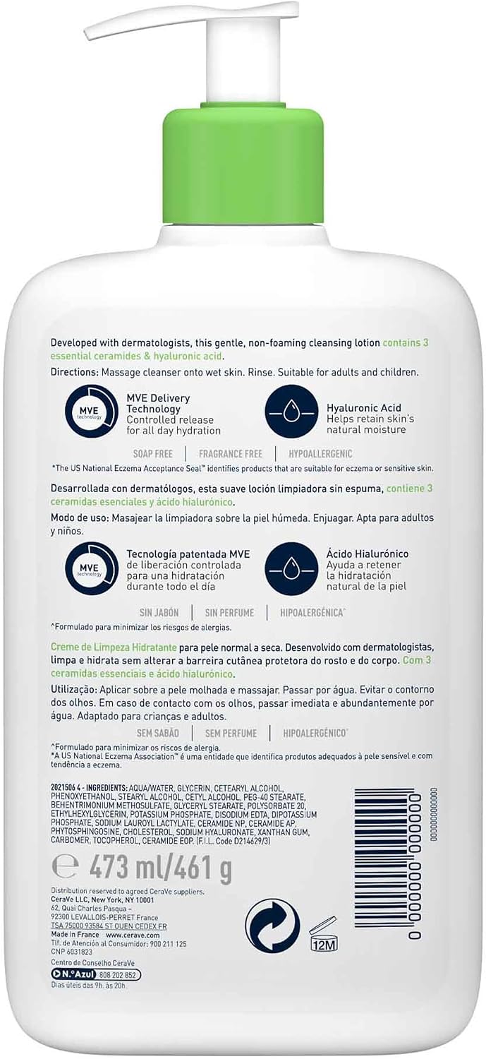 Detalle de CeraVe Hydrating Cleanser Gel limpiador hidratante en crema 473 ml