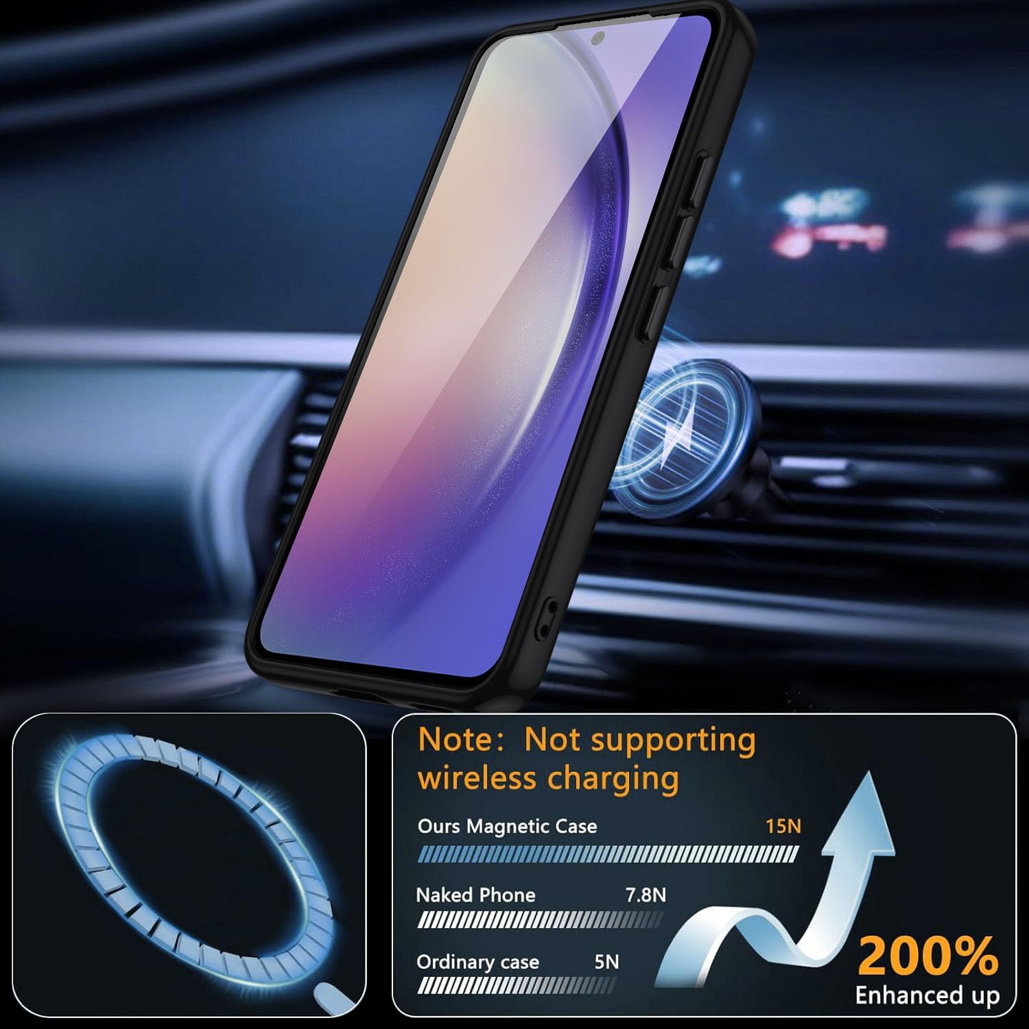 Thumbnail 1 de XTCASE Coque magnétique MagSafe pour Samsung Galaxy A25 5G – dos mat translucide, TPU antichoc et PC anti-rayures (noir)