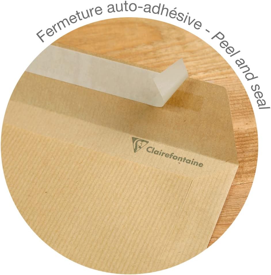 Detalle de Clairefontaine 10350C – Pochettes Kraft Milleraies Brun C4, 250 unités, fenêtre 50x100, auto-adhésives