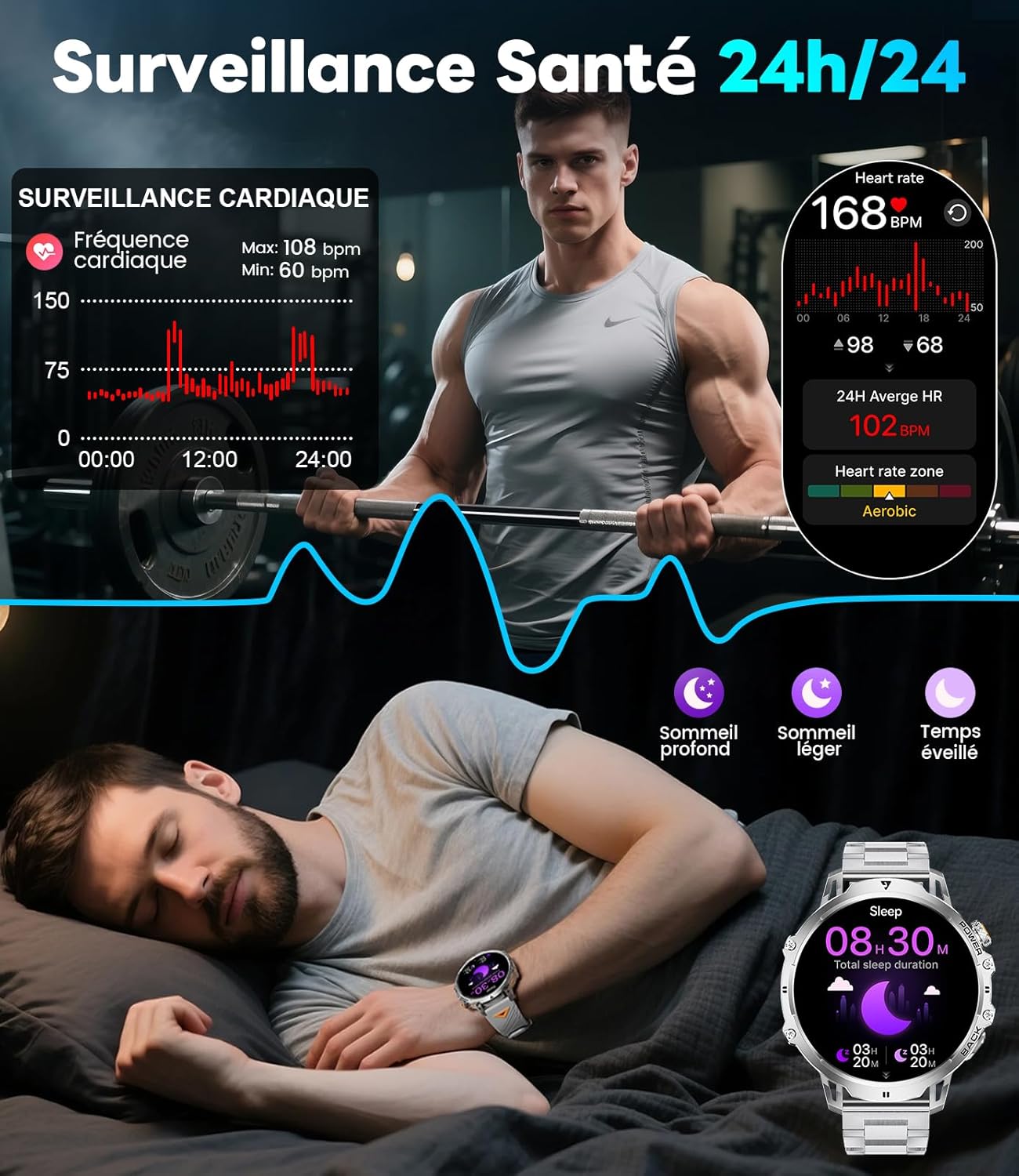 Thumbnail 6 de LIGEMI Smartwatch Uomo 1,85'' – 1000mAh, Telefono e Chiamata, 100+ Modalità Sportive, SpO2, Cardiaco e Sonno – IP68