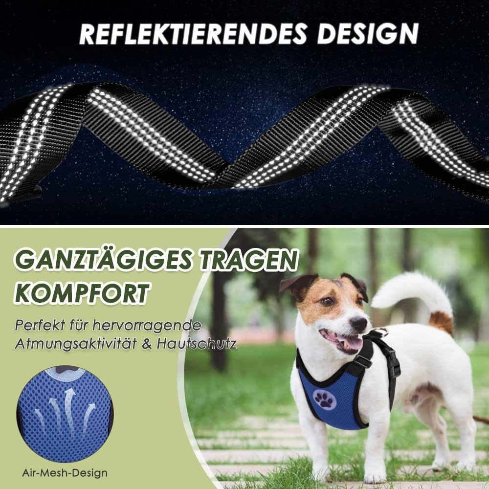 Thumbnail 4 de SlowTon Hundegeschirr mit Sicherheitsgurt für Auto (Blau, M) – atmungsaktives Welpengeschirr mit Doppellagigem Latex-Netzgewebe