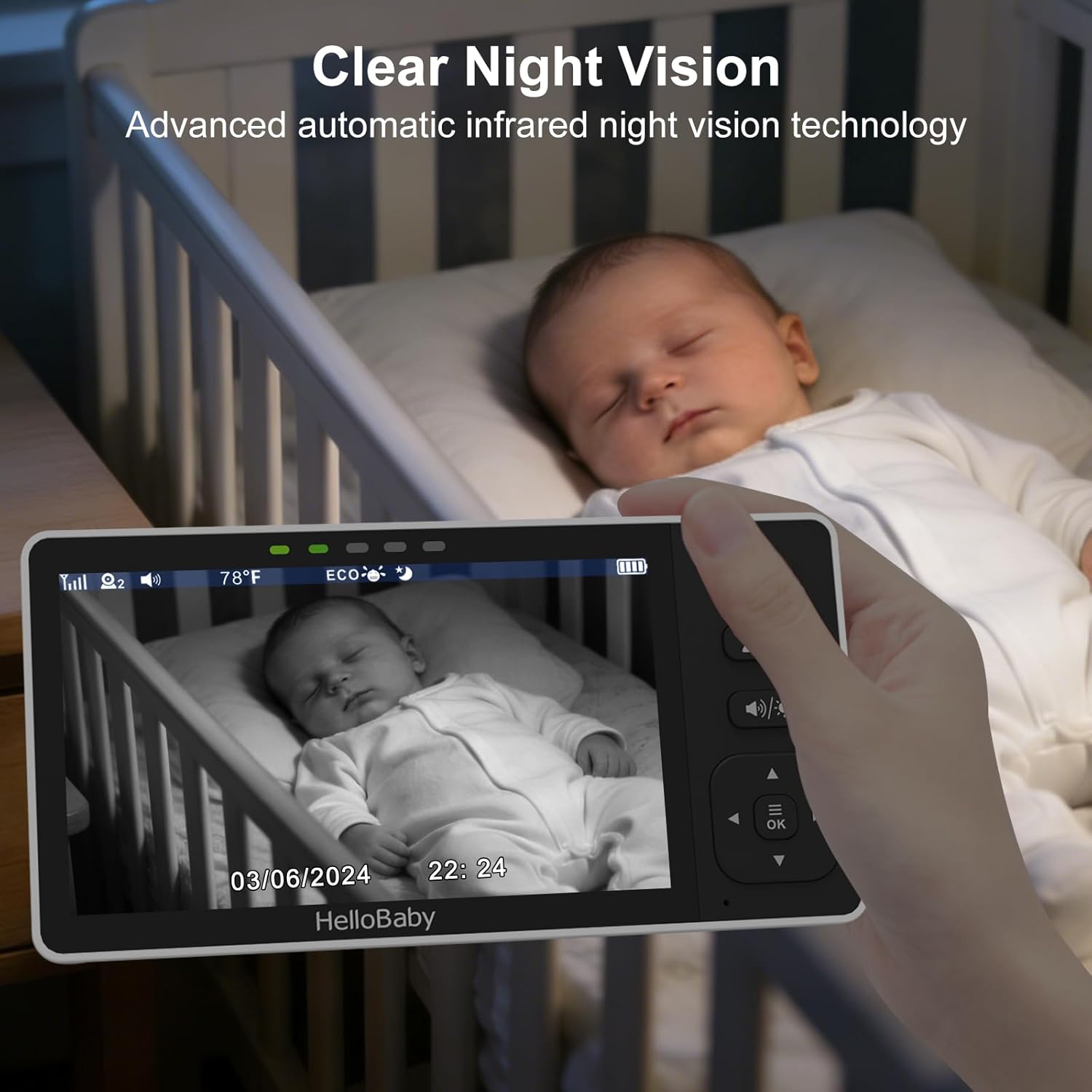 Thumbnail 6 de HelloBaby Baby Monitor 1080P, 2‑Camera, 5.5″ Split‑Screen