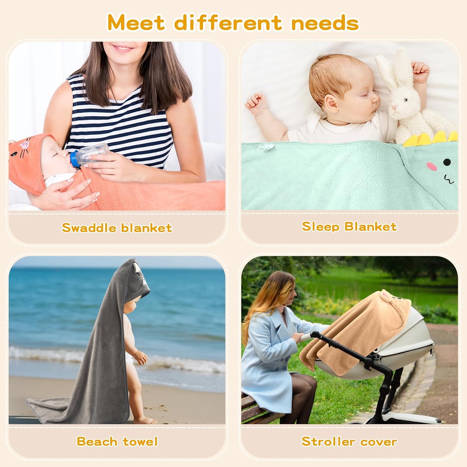Detalle de VZZNN Hooded Baby Towels, 6-Pack