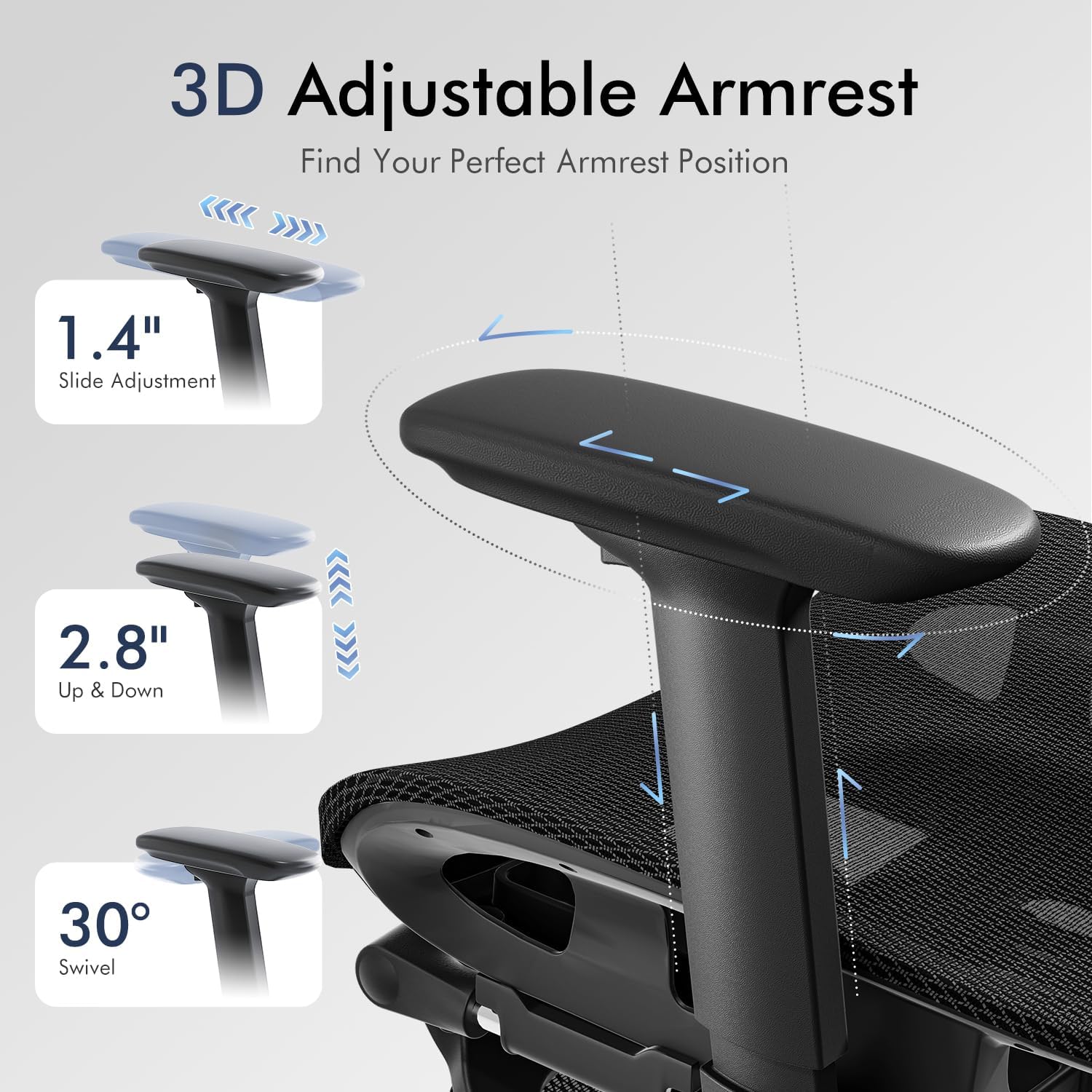 Thumbnail 6 de marrap WW805 Ergonomic Mesh Office Chair with Tilt, Footrest and Flip-Up Arms