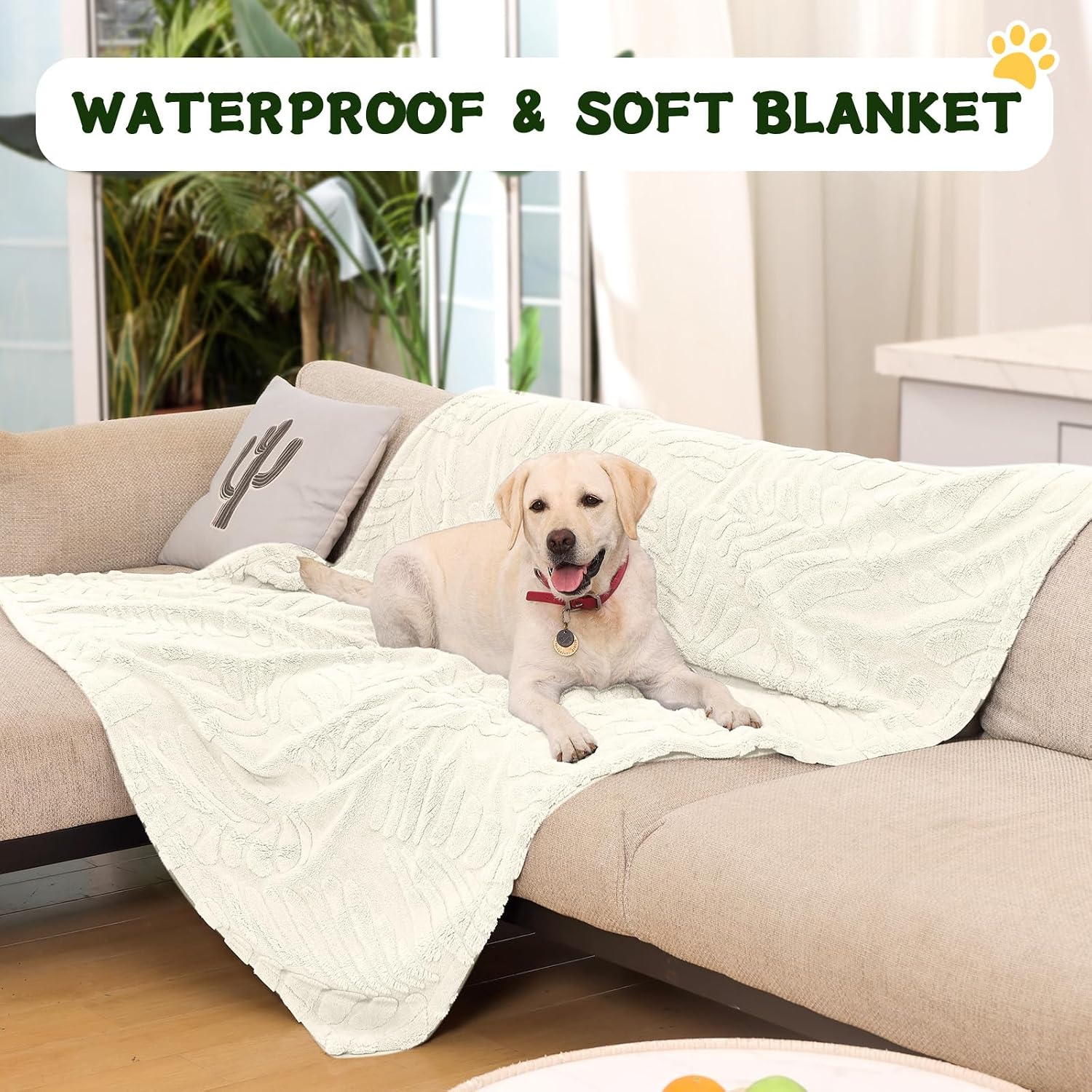 Thumbnail 3 de Baodan wasserdichte Hundedecke 100x120 cm – waschbare Fleece-Deck für Bett, Couch & Sofa, Beige