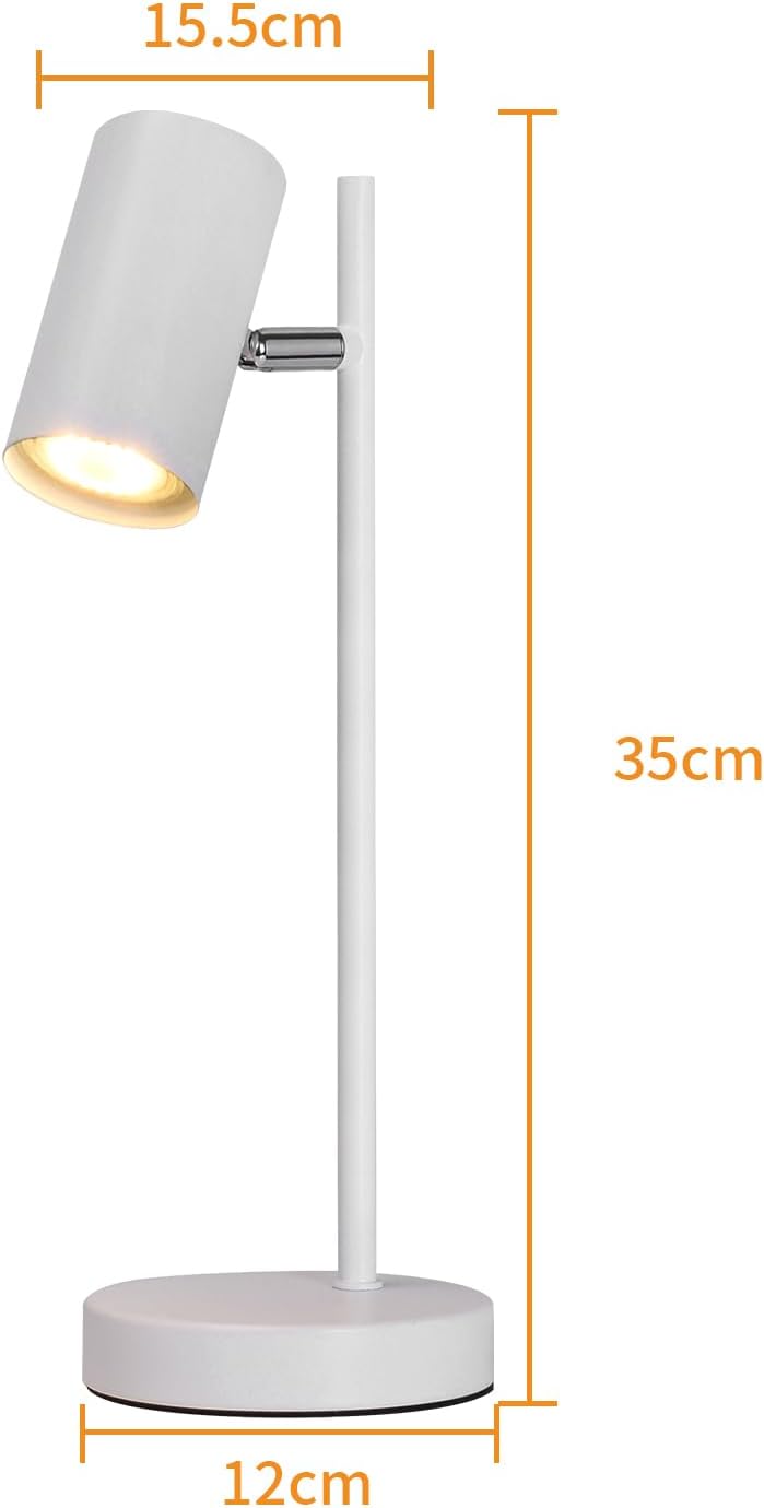 Detalle de CBJKTX witte GU10-tafellamp, 350° draaibaar en 90° kantelbaar