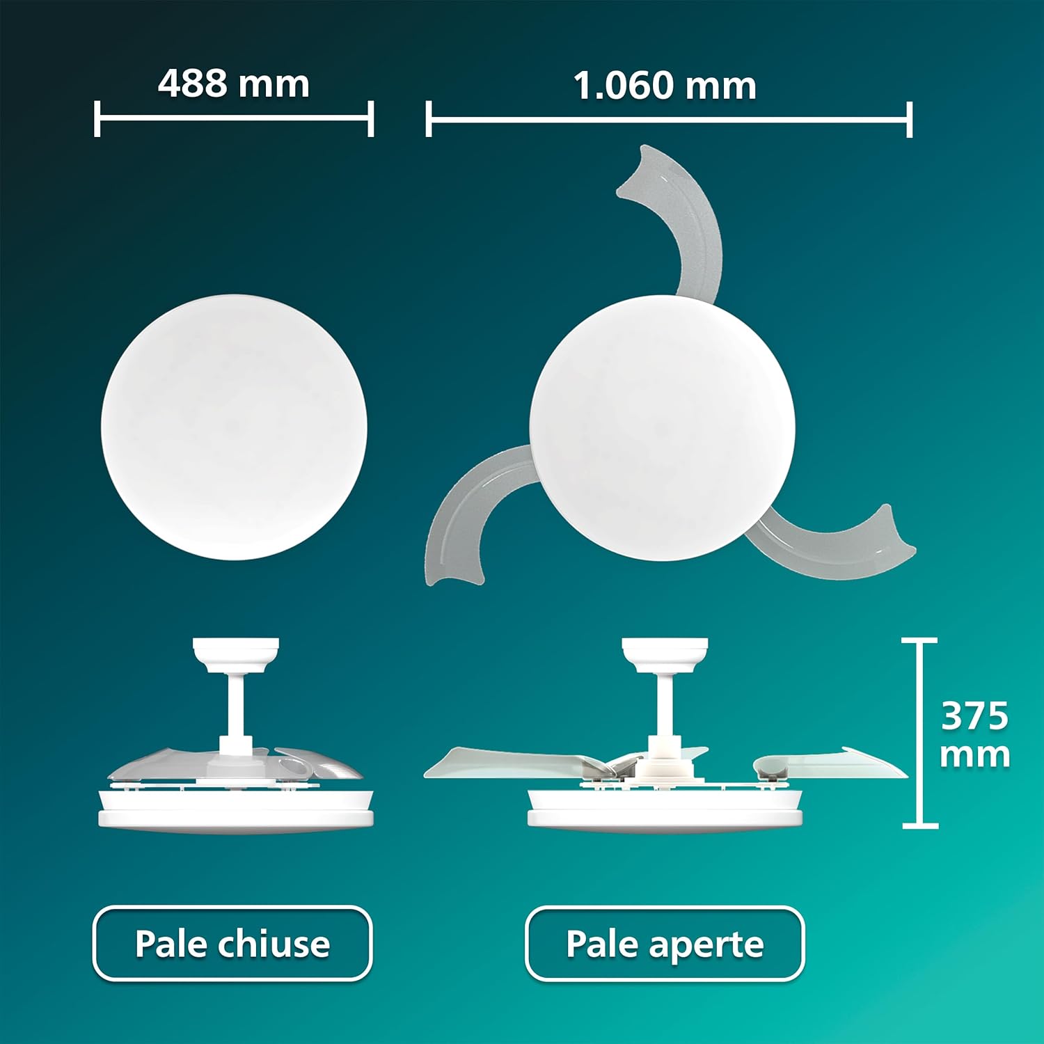 Thumbnail 4 de Philips Solr ventilatore a soffitto con pale retrattili e luce LED integrata, 3 pale, Luce Bianca regolabile