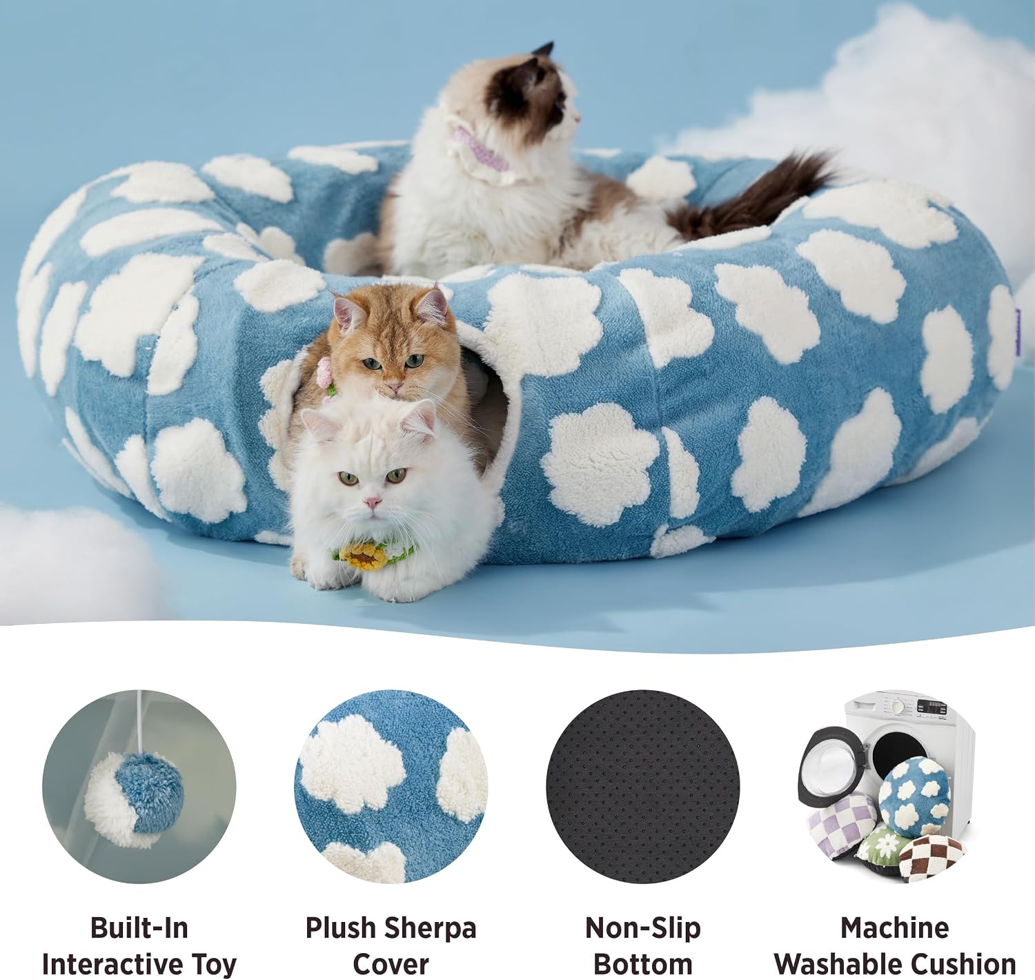Thumbnail 2 de LE SURE US000206C0L Donut Cat Tunnel Bed, 39.5 x 39.5 x 10 in, Blue Plush