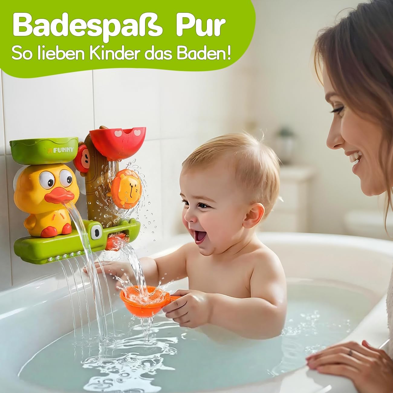 Thumbnail 2 de KmmiFF Badespielzeug Baby ab 1 Jahr mit 3 Saugnäpfen, Wasserrad & Gießkanne