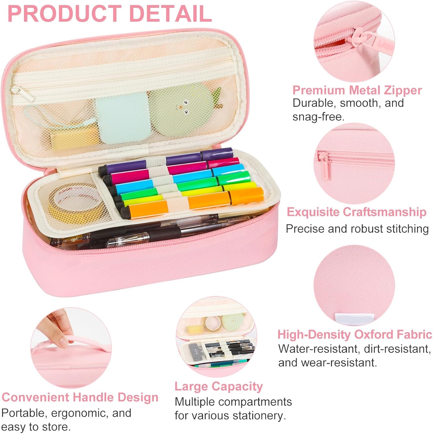Detalle de Betarami Federmäppchen Federtaschen Mäppchen Etui Stifte 5 Fach – großes Fassungsvermögen, Rosa