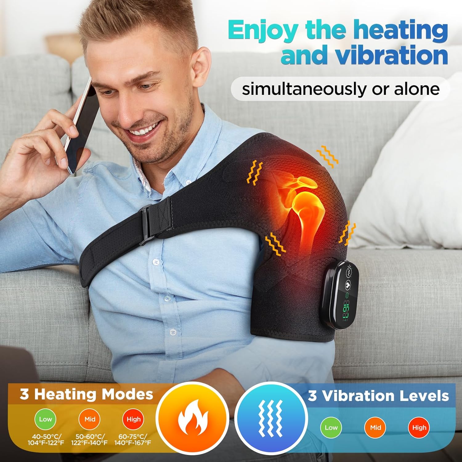 Detalle de Cordless Shoulder Heating Pad and Massager, 5000mAh Battery