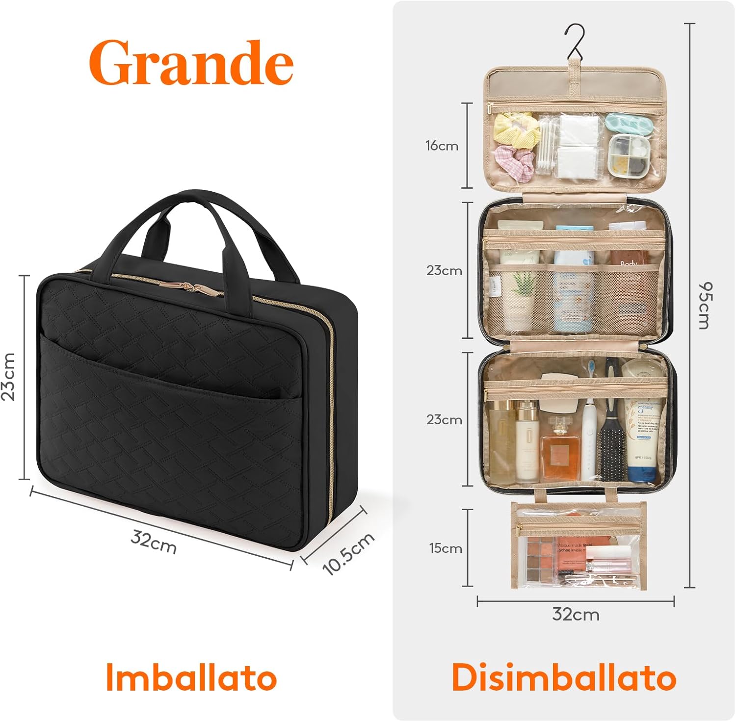 Detalle de Lifewit Beauty Case da Viaggio Donna, Grande – Trousse Appendibile con 4 Scomparti Trasparenti