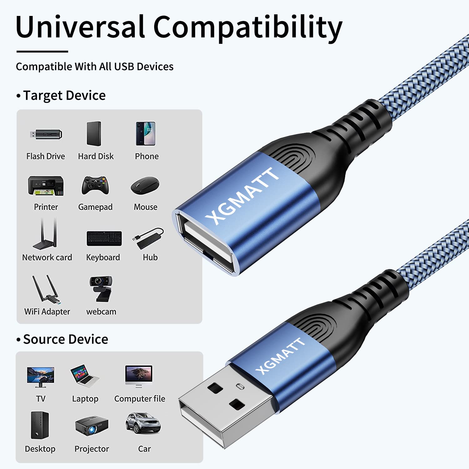 Thumbnail 1 de XGMATT USB 2.0 Verlängerungskabel 8 m (A Stecker auf A Buchse) – 1 Stück, blau