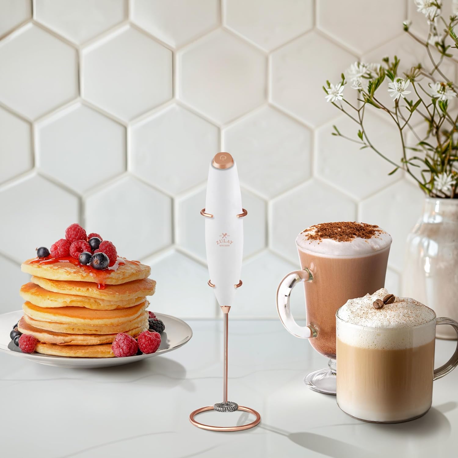 Thumbnail 5 de Zulay Kitchen Powerful Milk Frother Wand (White & Rose Gold) with 4 AA Duracell Batteries