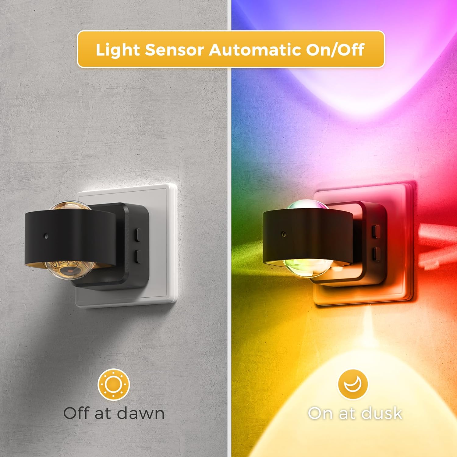 Detalle 2 de LOHAS-LED Nachtlicht-Steckdose mit Dämmerungssensor, 180° Drehstecker und RGB/Amber Lichtszenen
