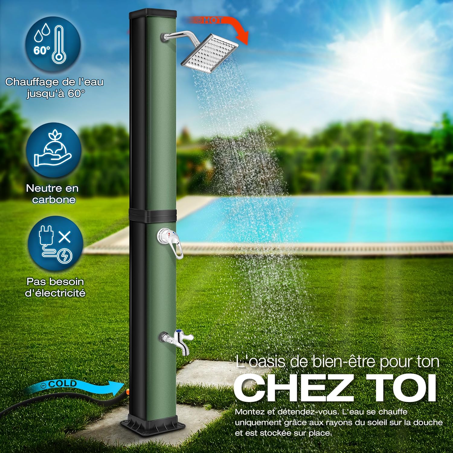 Thumbnail 2 de Tillvex Douche Solaire avec Capot de Protection — Douche de Jardin et Camping 40 L sans raccordement électrique