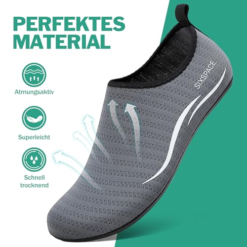Detalle 2 de Sixspace Badeschuhe Damen/Unisex Grau 38 EU – Wasserschuhe mit rutschfester Sohle