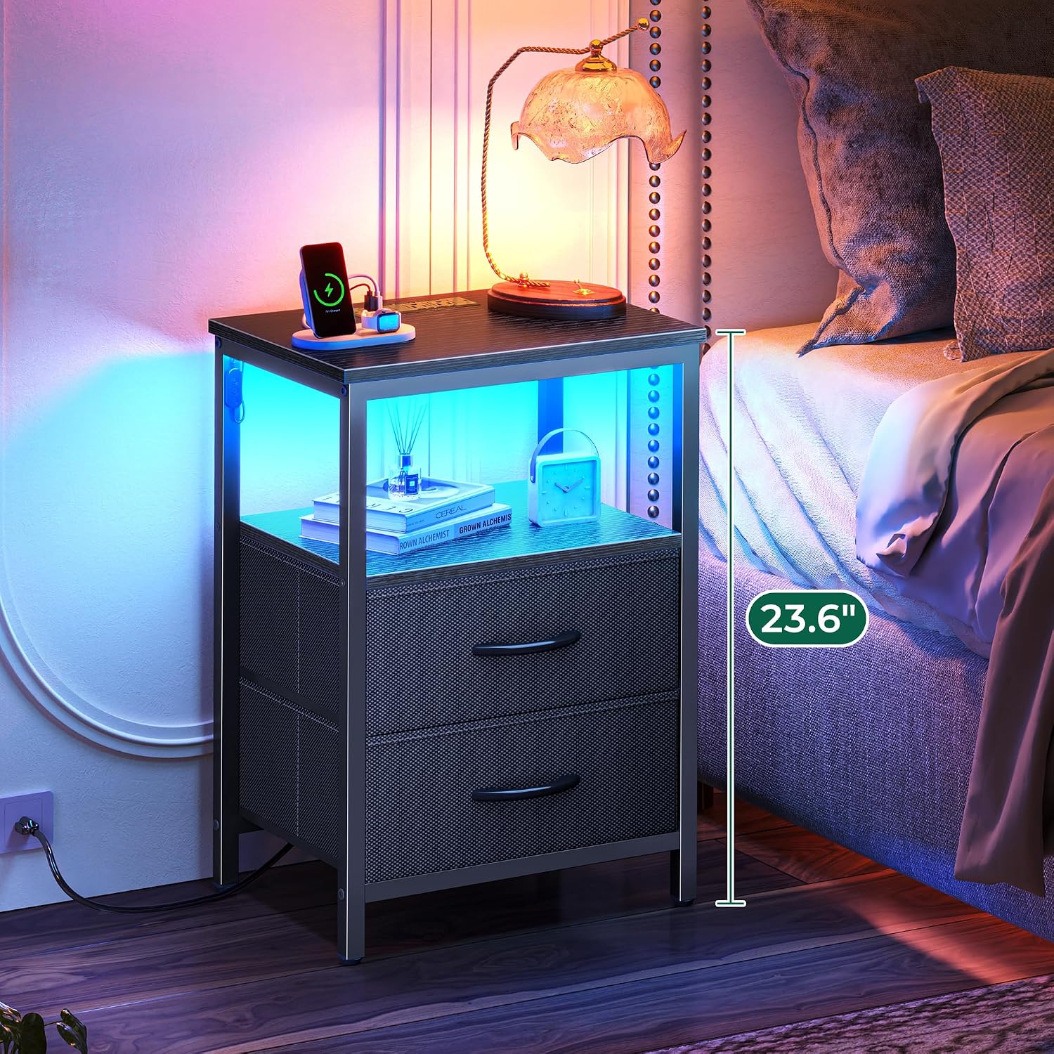Detalle 2 de Huuger Night Stand 2-Drawer Nightstand with Charger