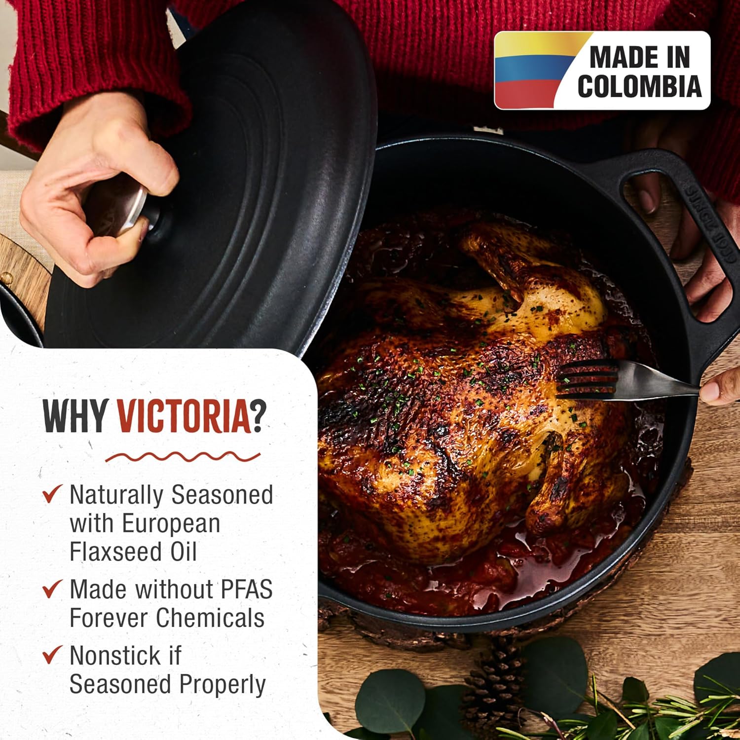 Detalle 2 de Victoria Forno Olandese in Ghisa Stagionata 29 cm / 6,6 L – Adatta a forno, induzione, gas e barbecue